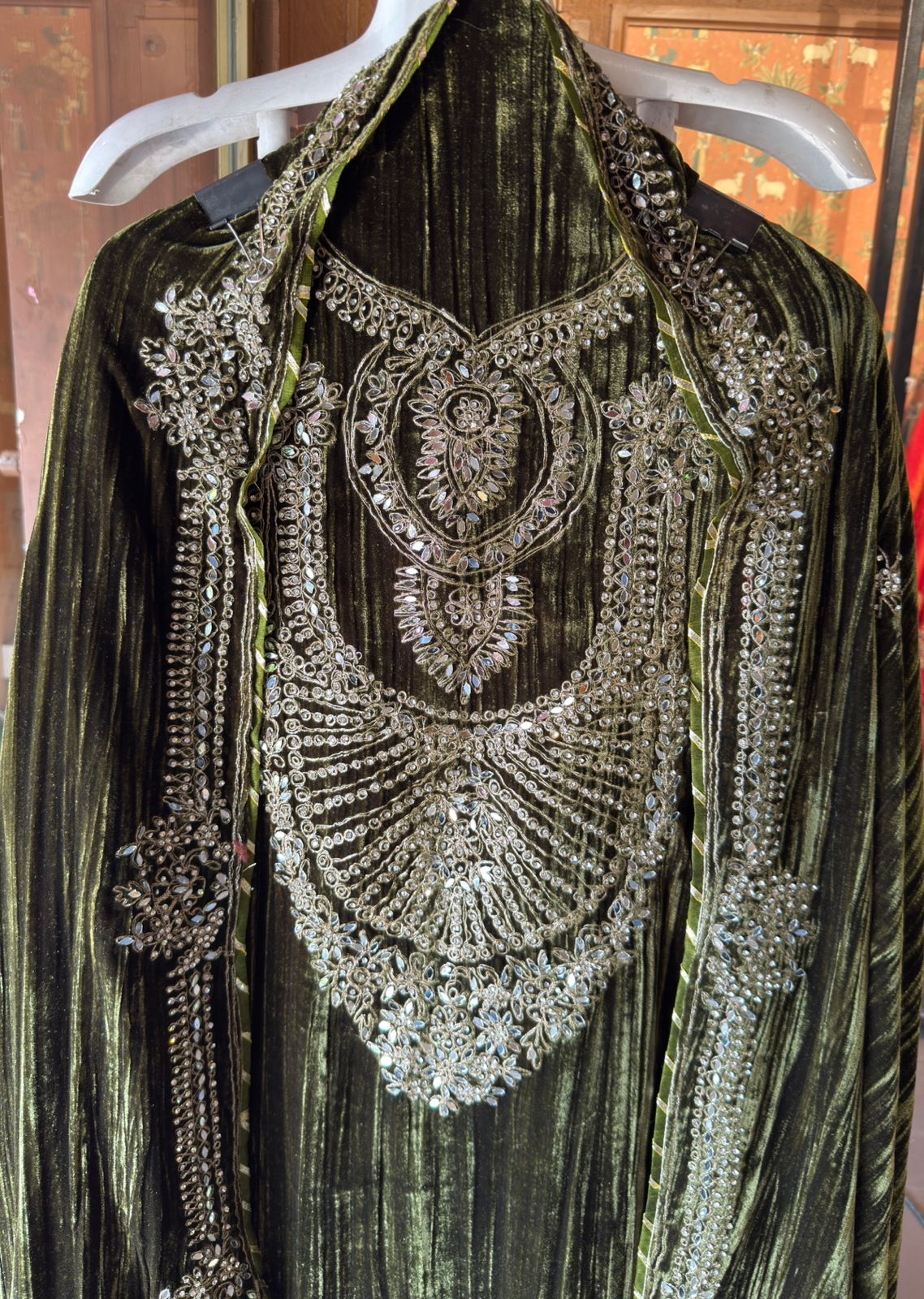 Regal Velvet Mirror-Work Winter Wedding Suit