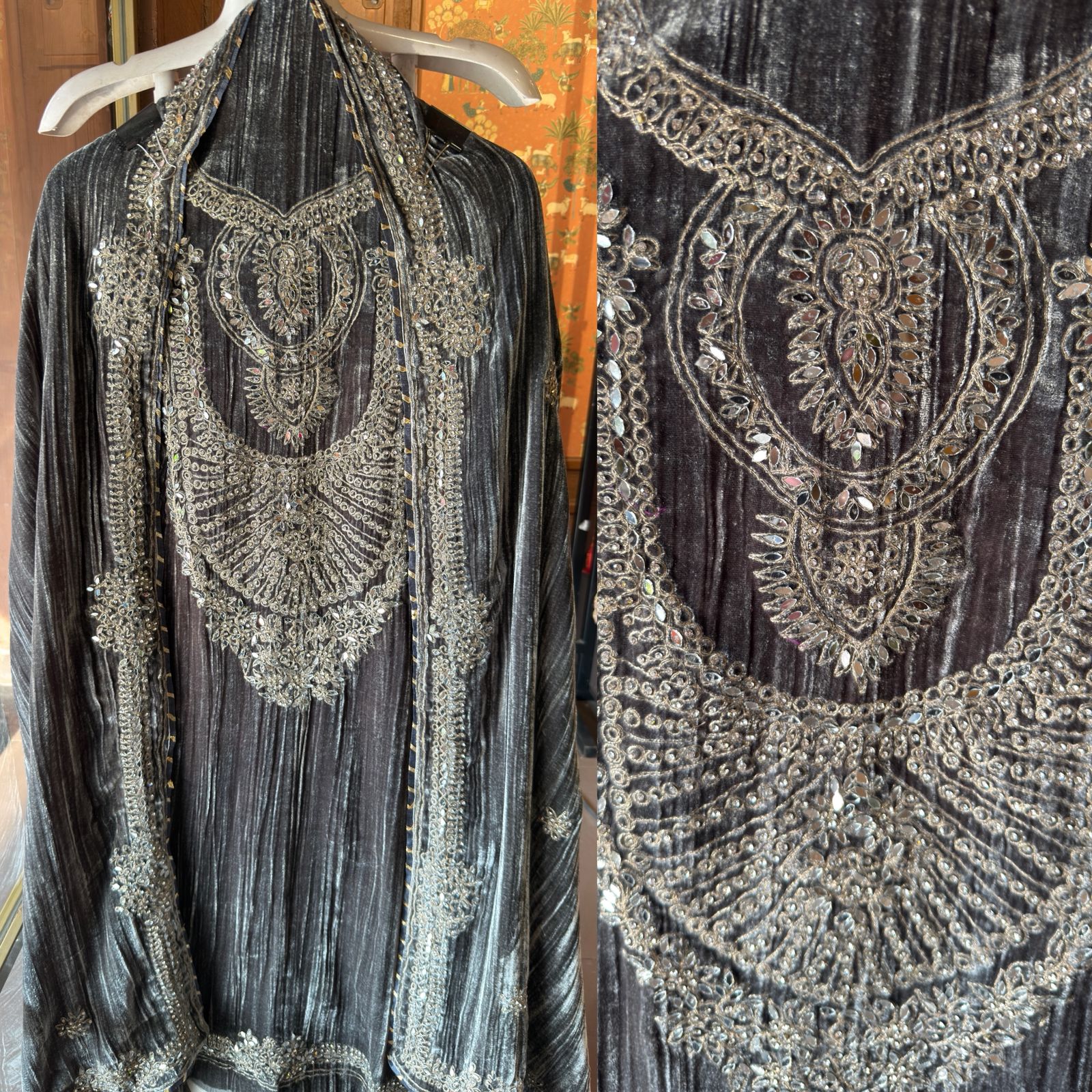 Regal Velvet Mirror-Work Winter Wedding Suit