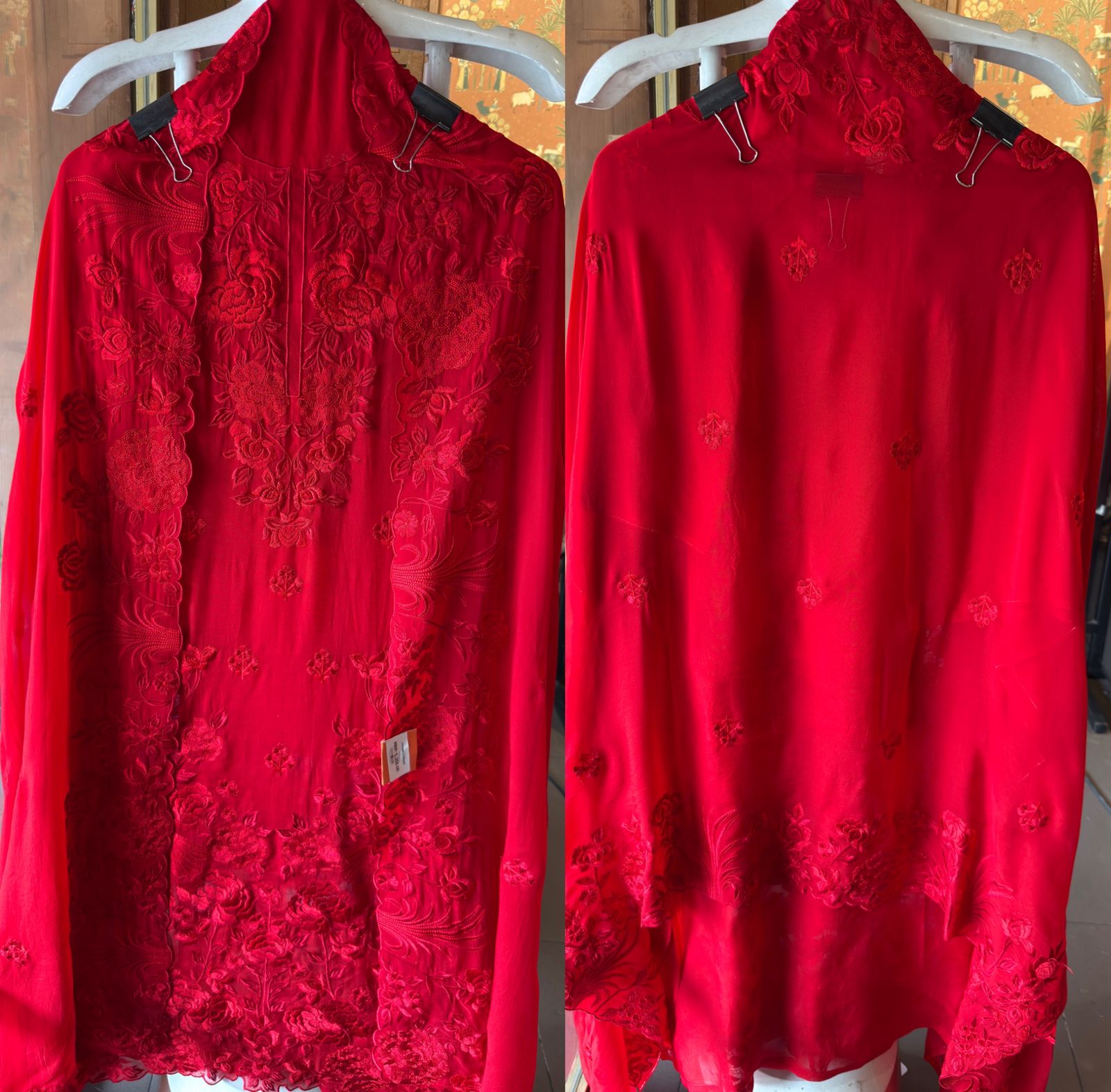 Red Resham Embroidered Unstitched Suit