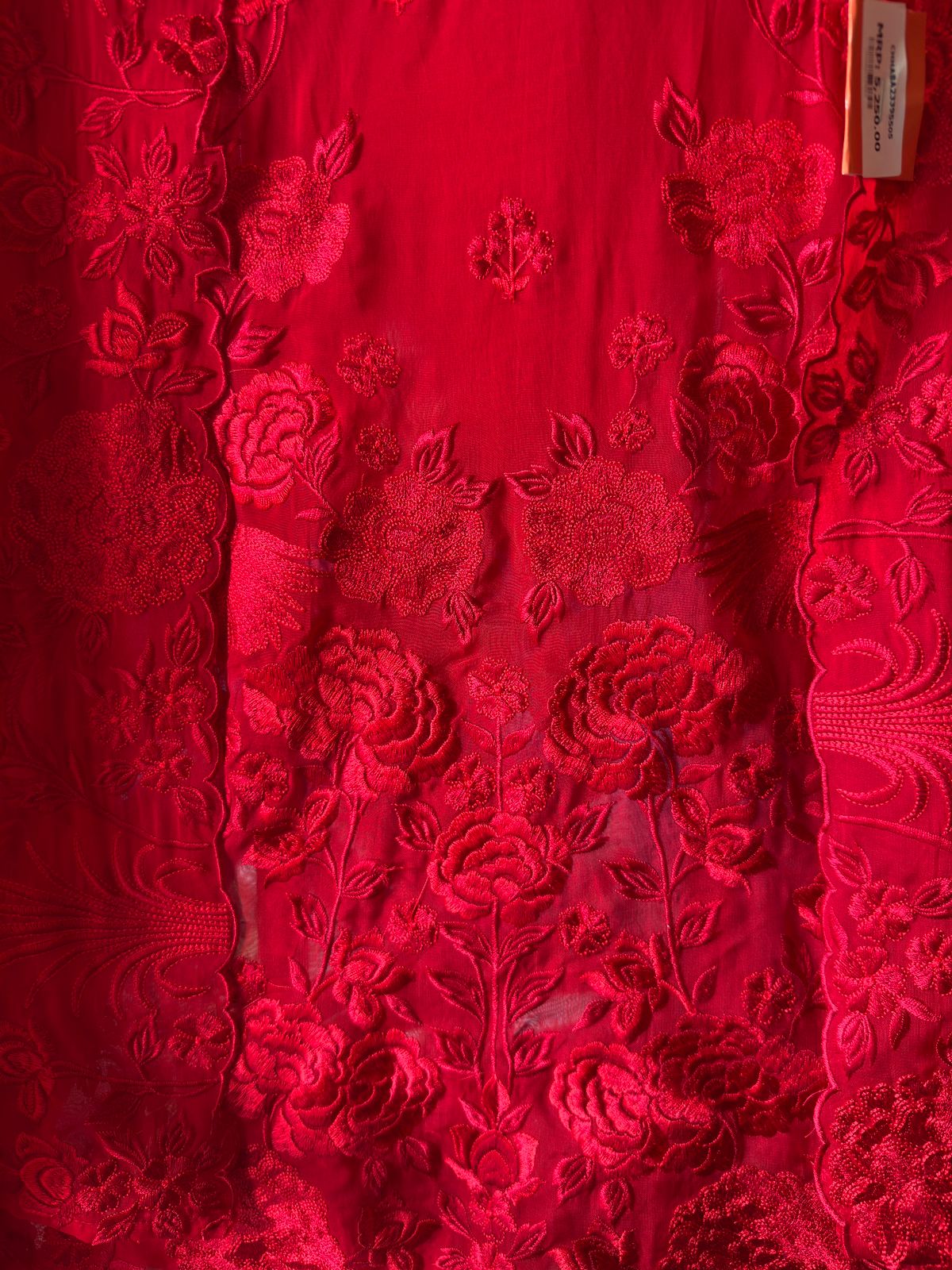 Red Resham Embroidered Unstitched Suit