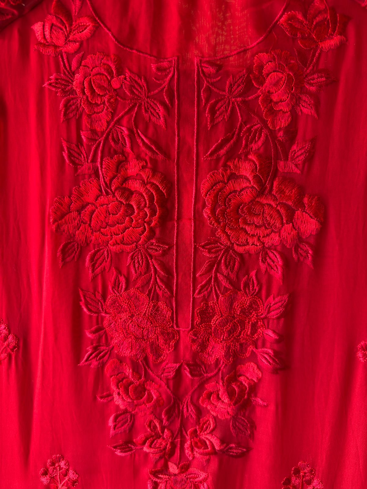 Red Resham Embroidered Unstitched Suit