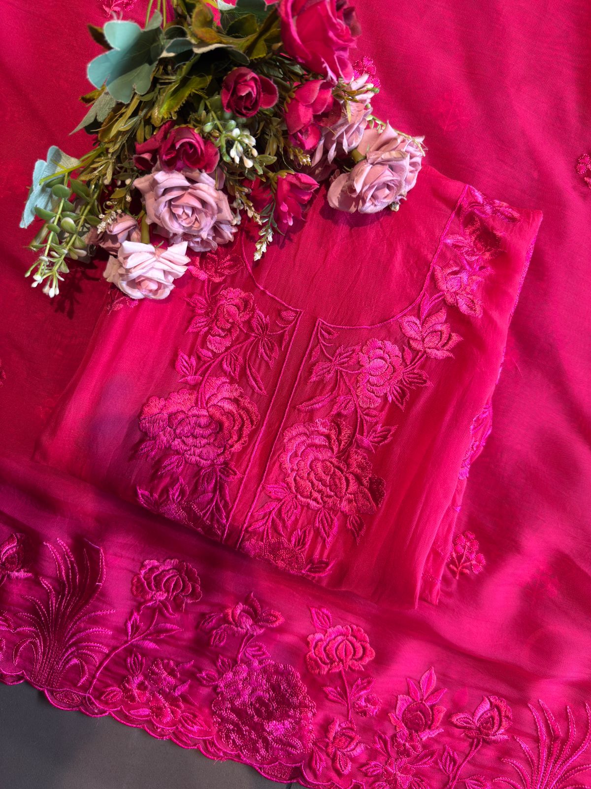 Pink Resham Embroidered Unstitched Suit