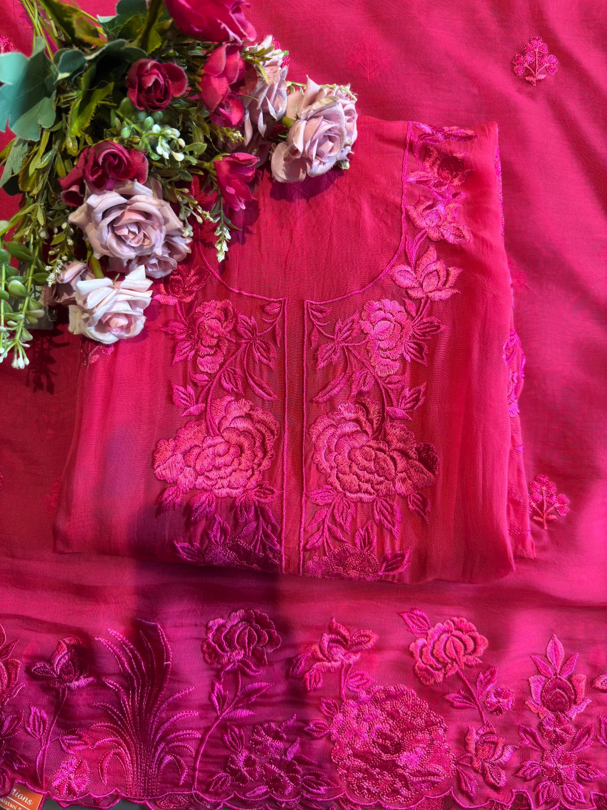 Pink Resham Embroidered Unstitched Suit