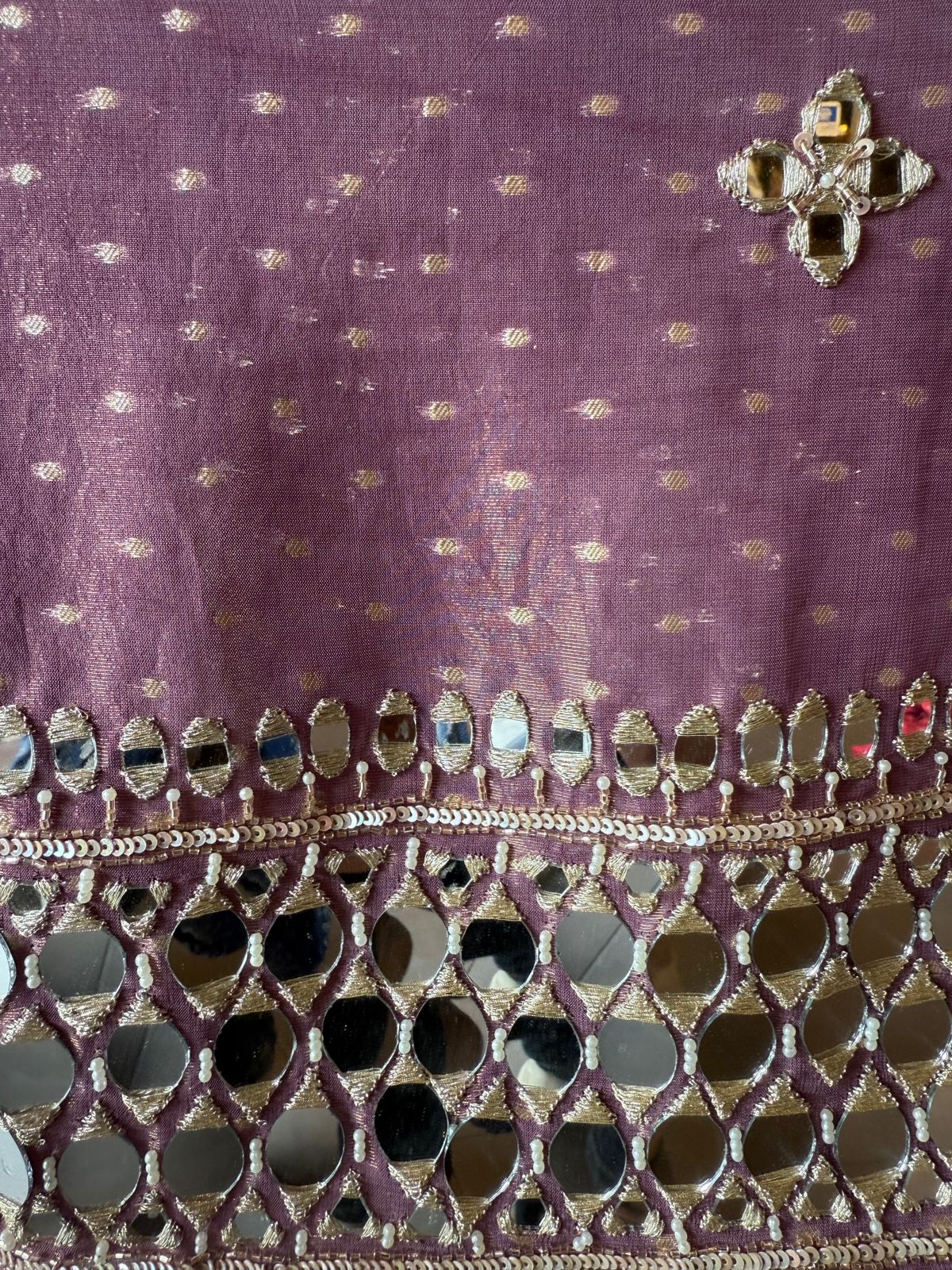 Luxury Tissue Suit with Intricate Mirror Embroidery & Opada Silk Bottoms