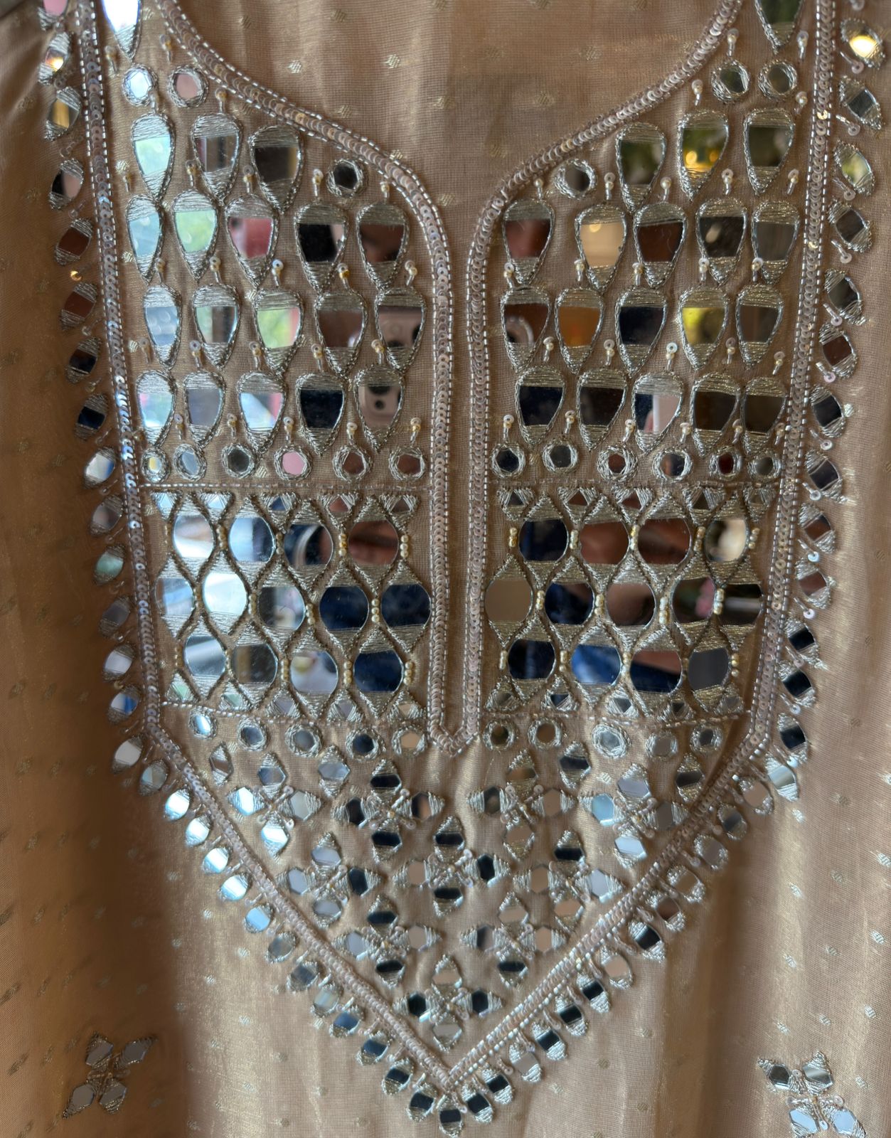 Luxury Tissue Suit with Intricate Mirror Embroidery & Opada Silk Bottoms