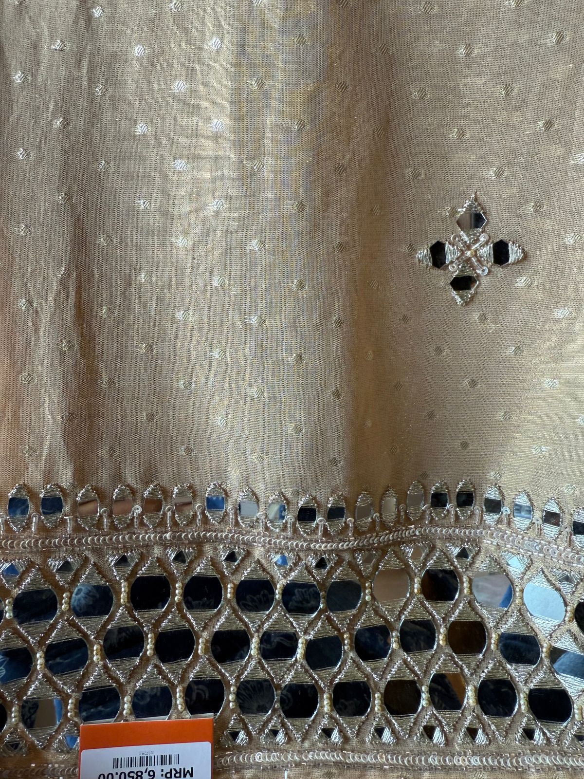 Luxury Tissue Suit with Intricate Mirror Embroidery & Opada Silk Bottoms