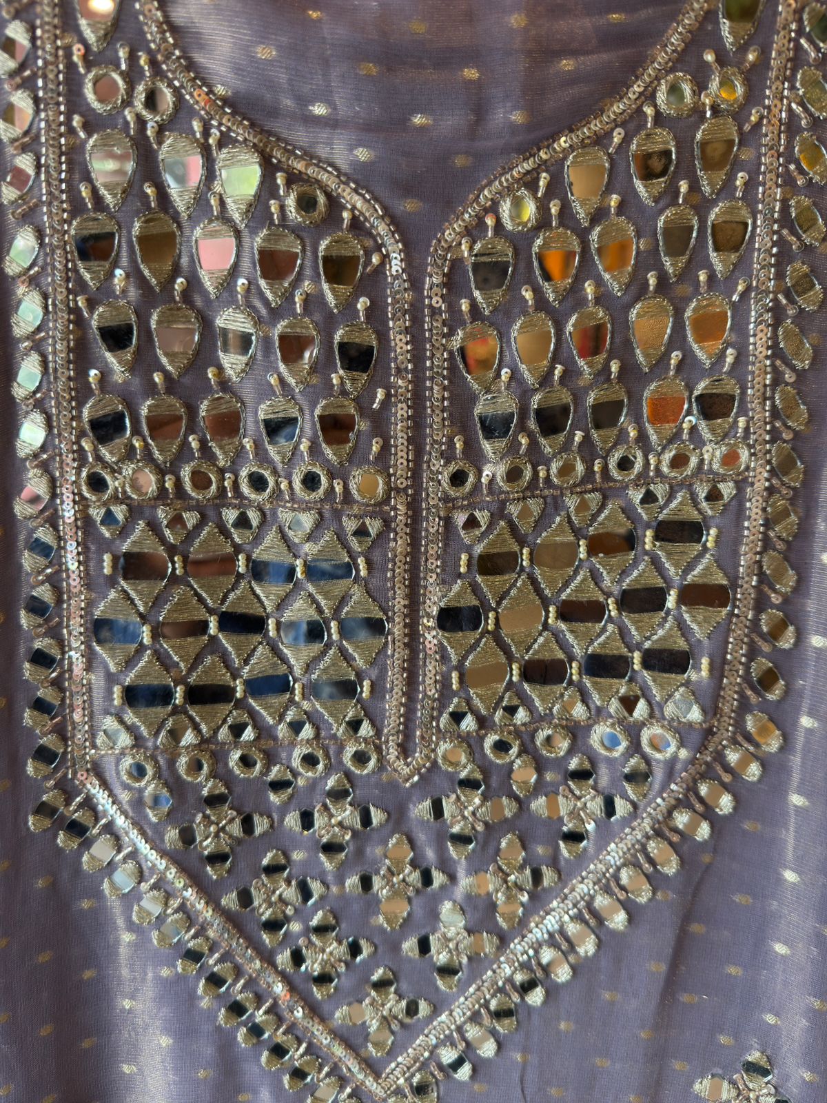 Luxury Tissue Suit with Intricate Mirror Embroidery & Opada Silk Bottoms