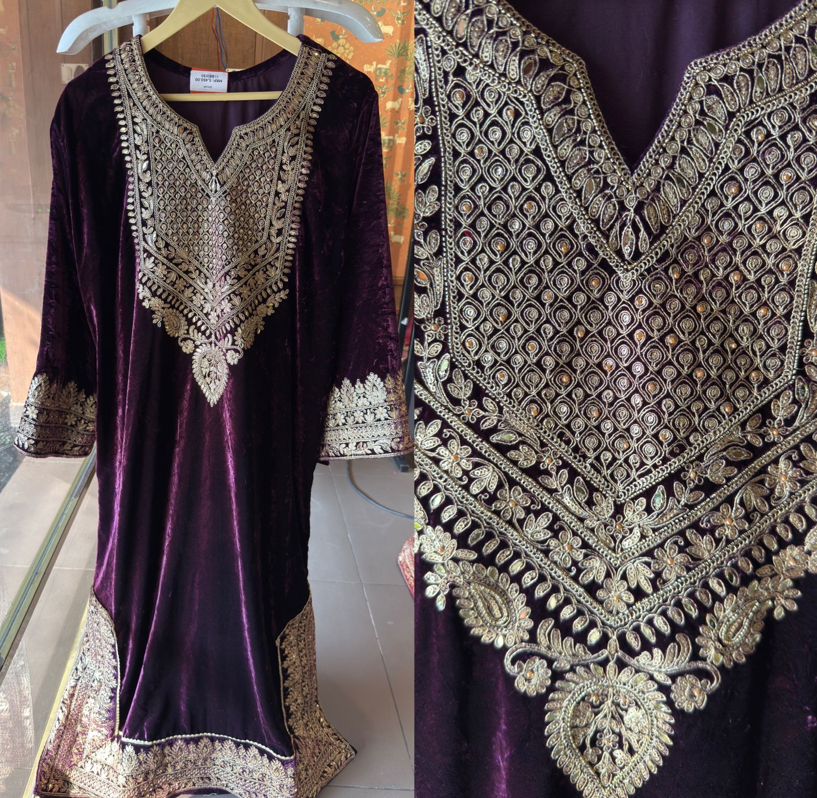 Heavy embroidered velvet kurta