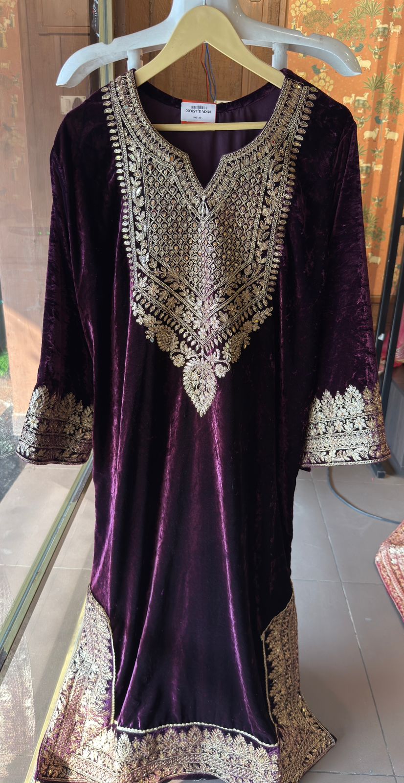 Heavy embroidered velvet kurta