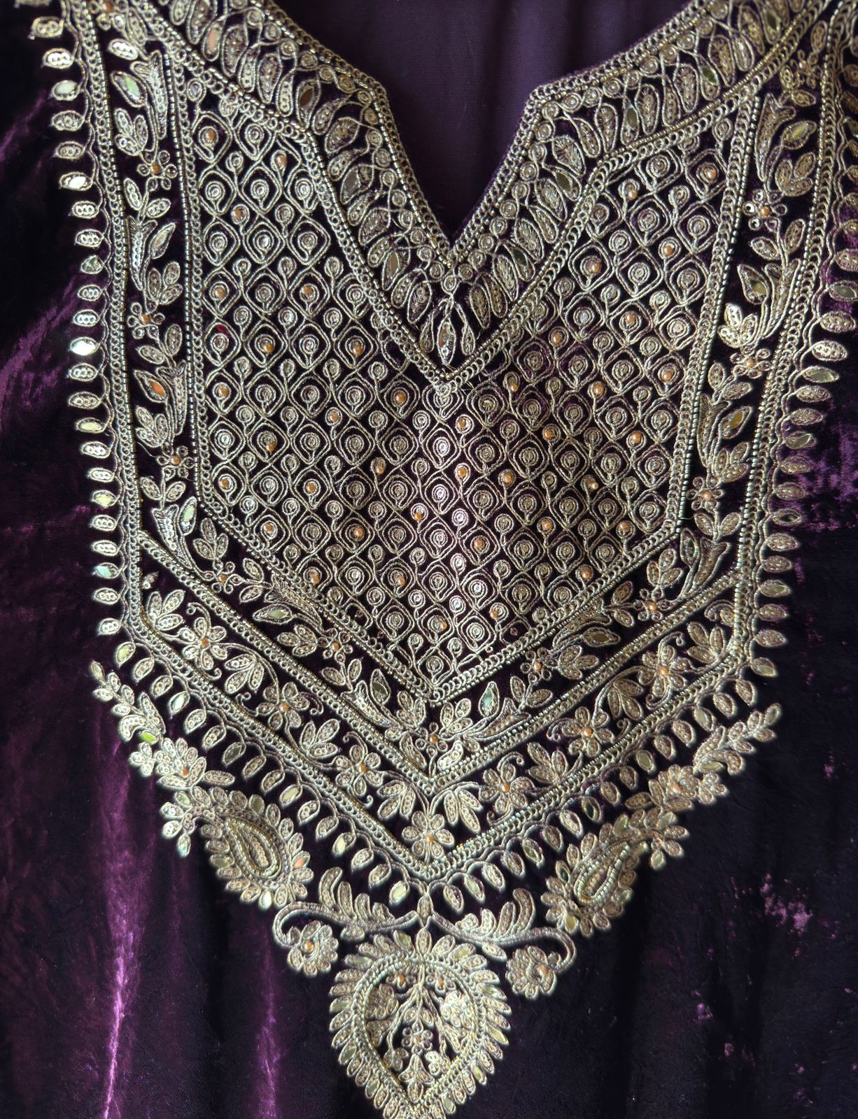 Heavy embroidered velvet kurta