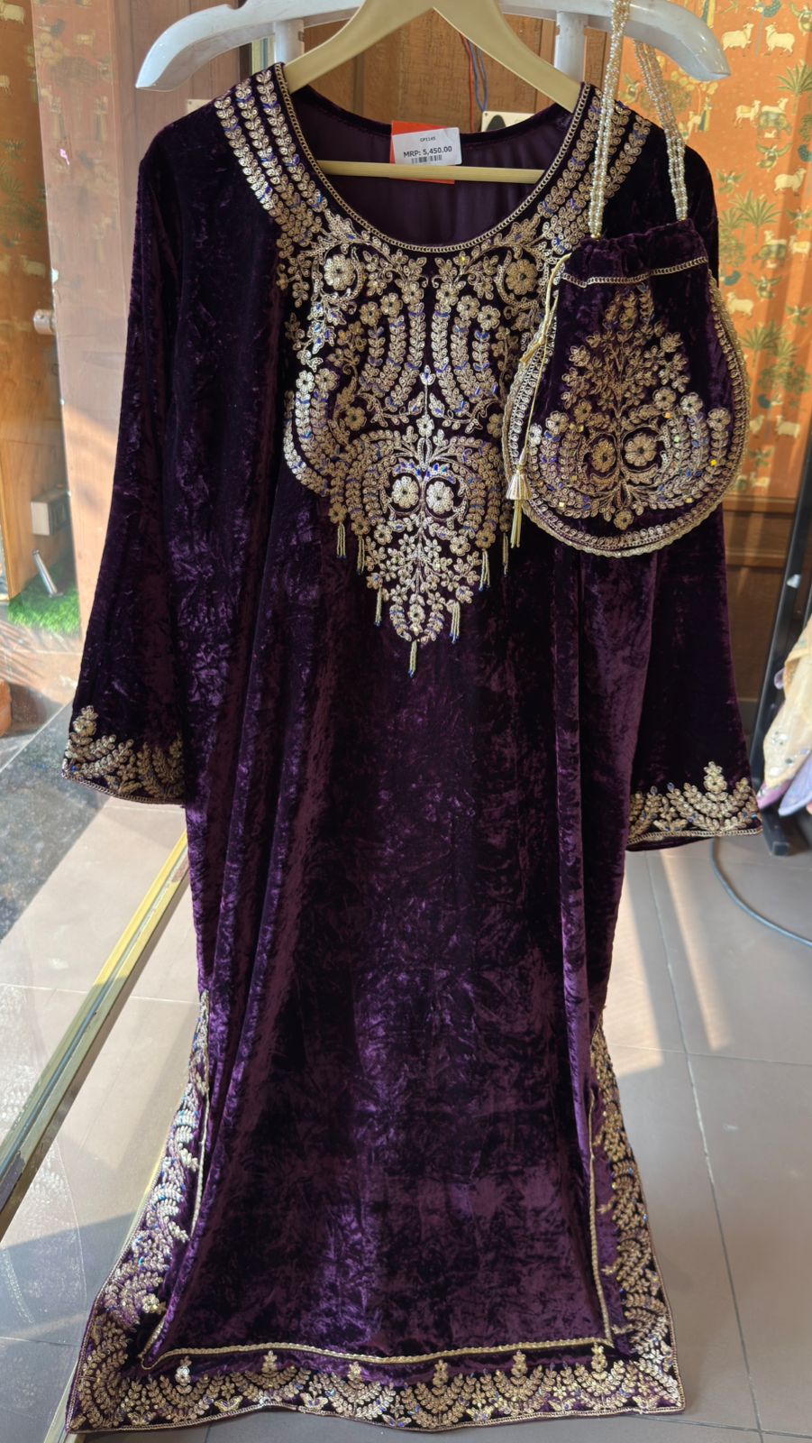 Heavy embroidered velvet kurta