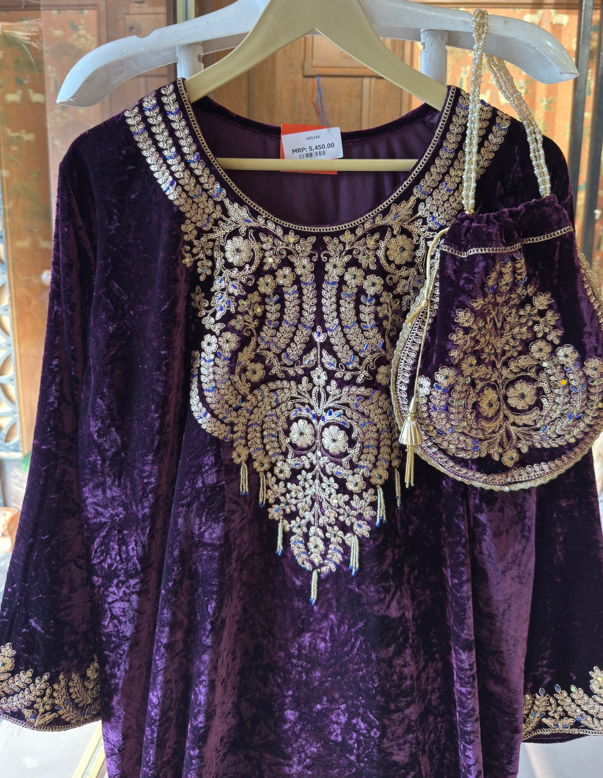 Heavy embroidered velvet kurta