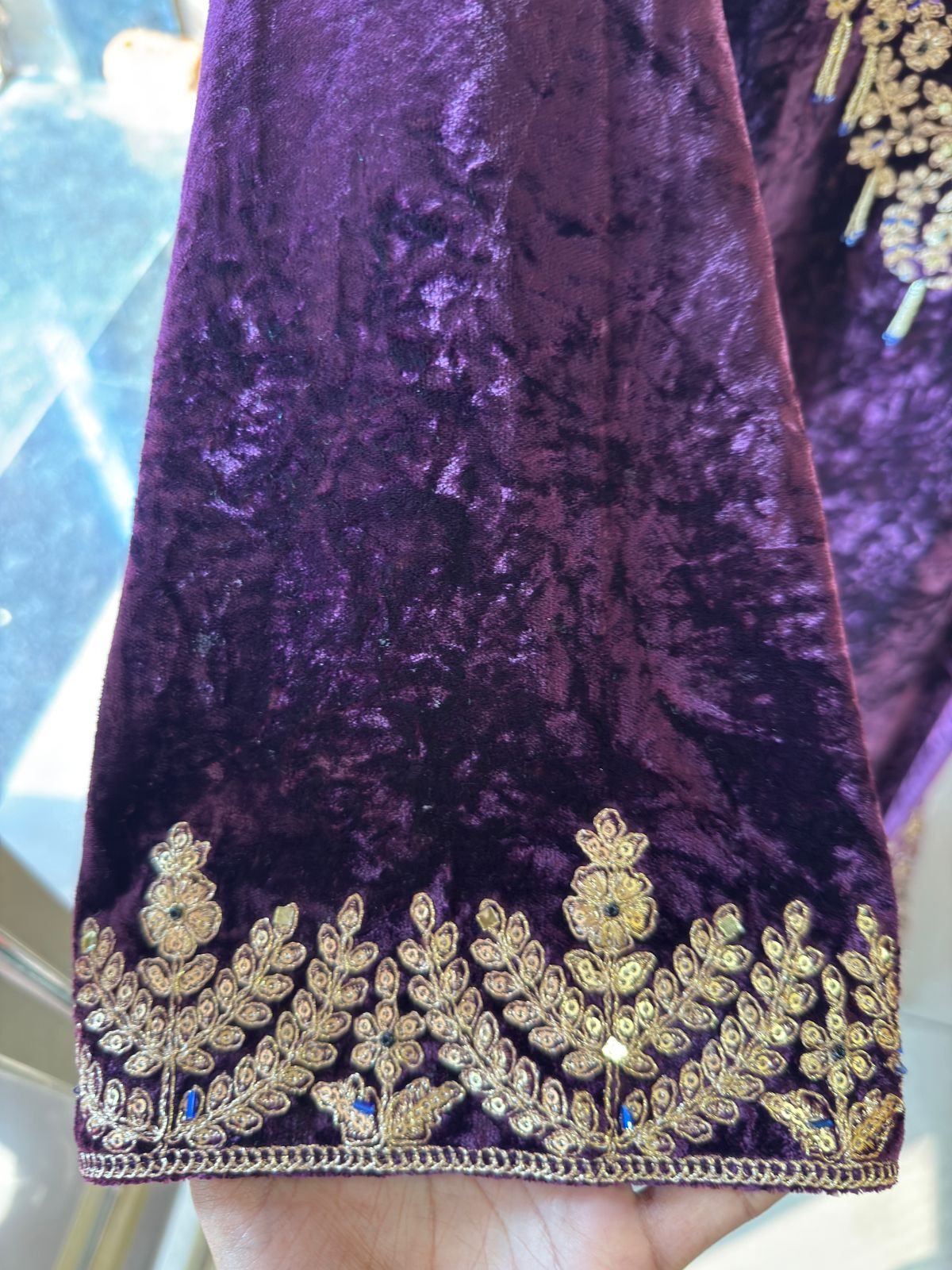 Heavy embroidered velvet kurta