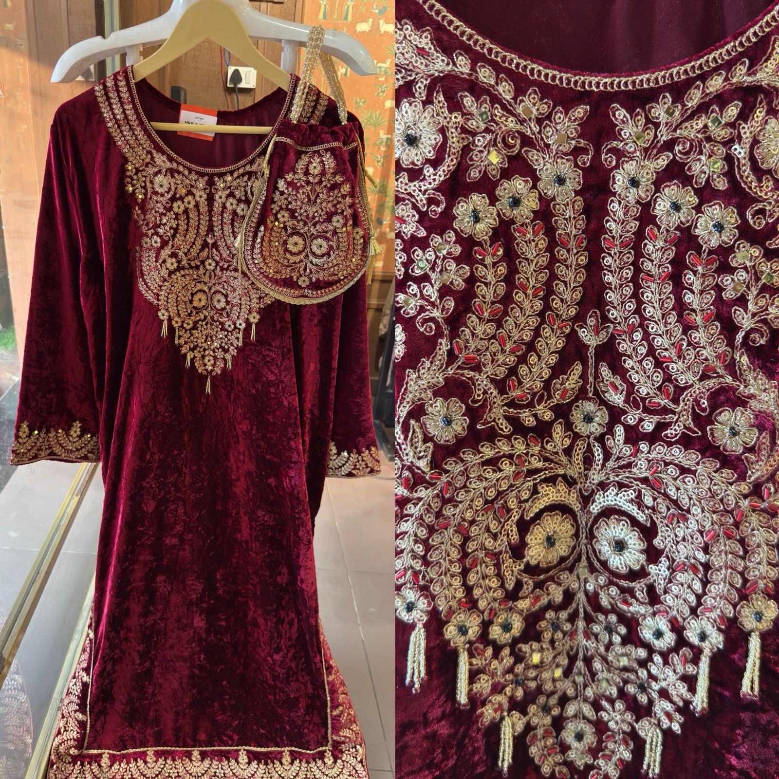 Heavy embroidered velvet kurta