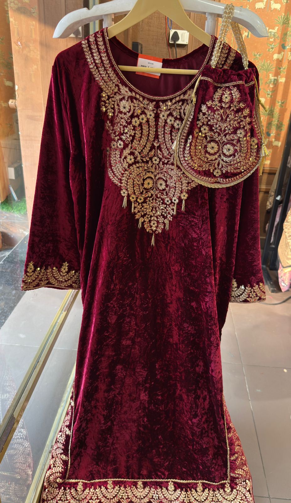 Heavy embroidered velvet kurta