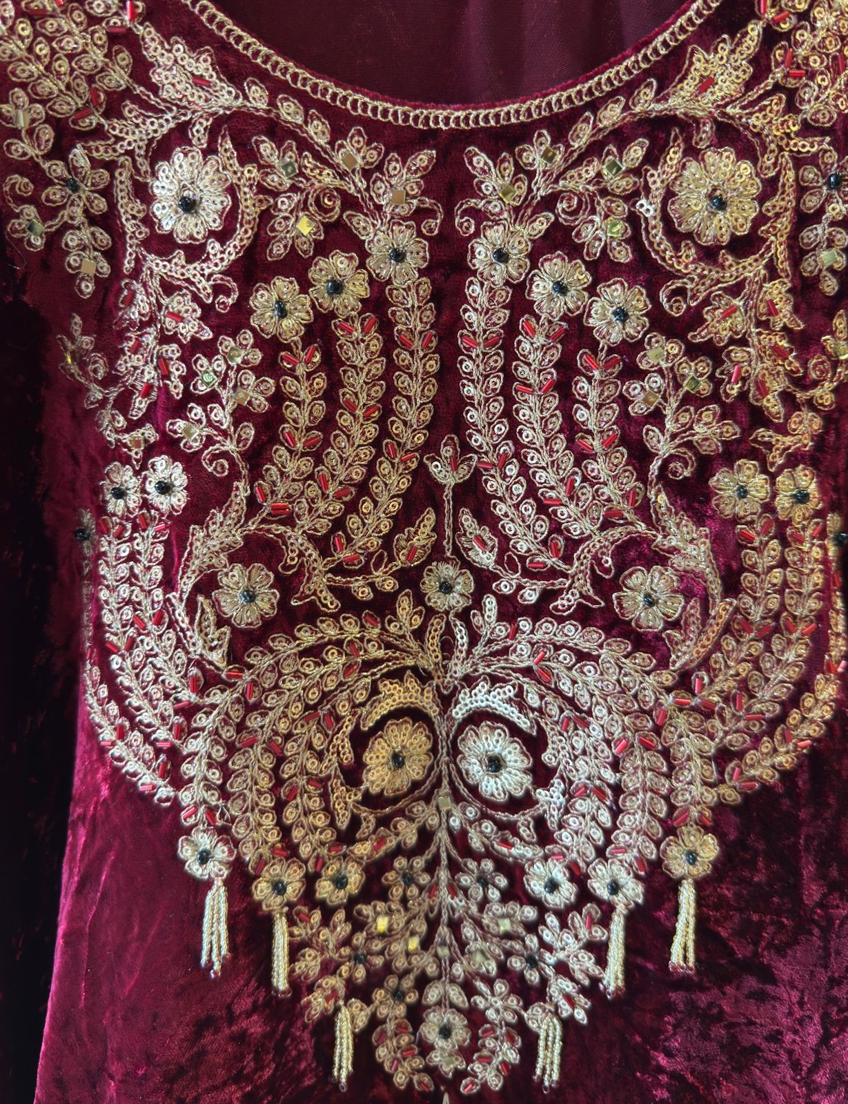 Heavy embroidered velvet kurta