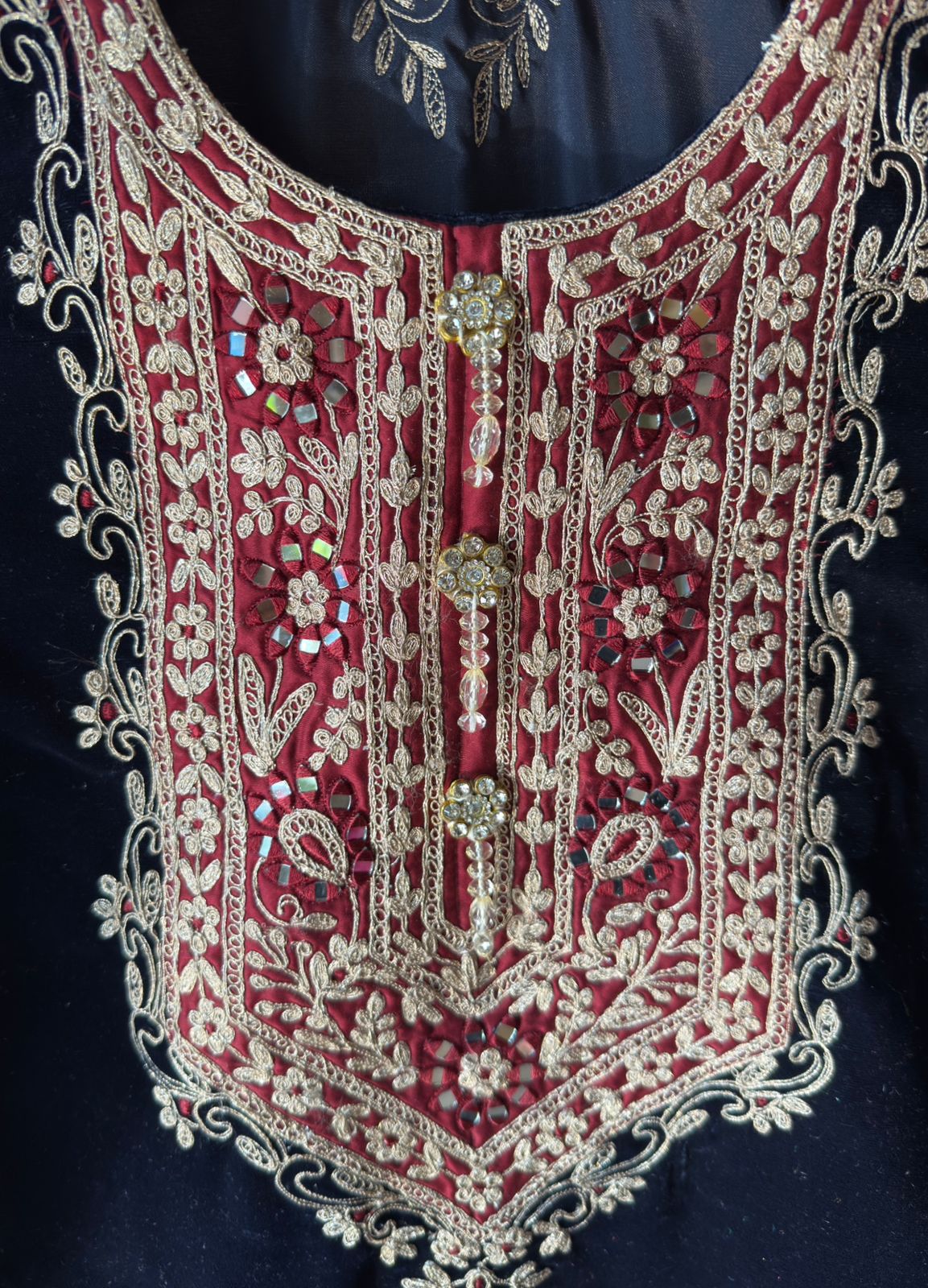 Heavy embroidered velvet kurta