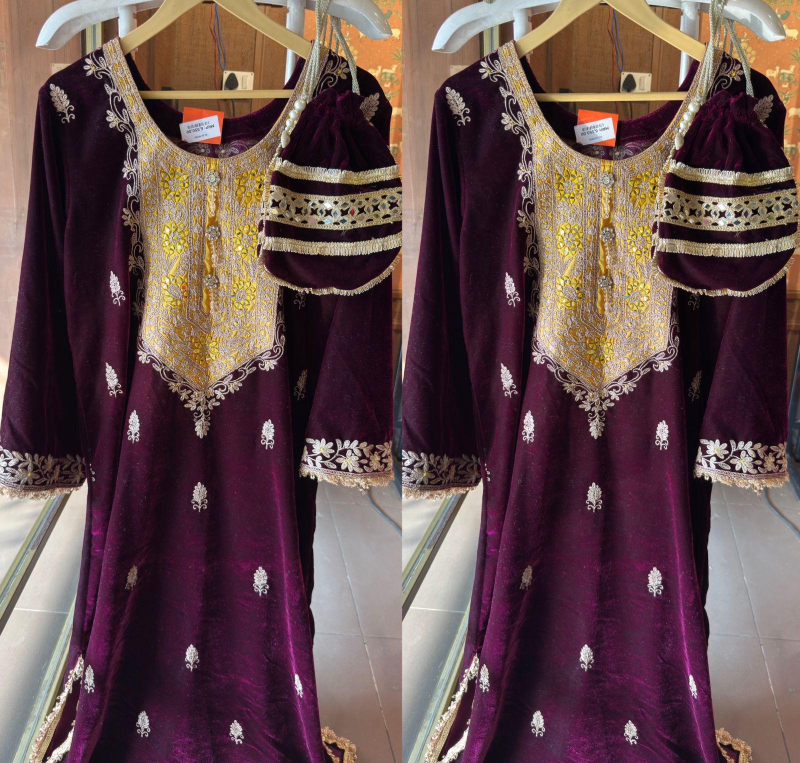 Heavy embroidered velvet kurta