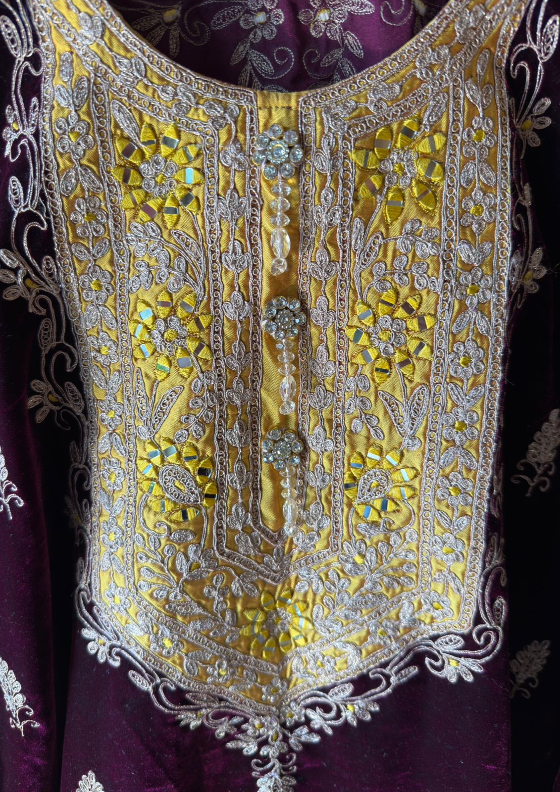 Heavy embroidered velvet kurta