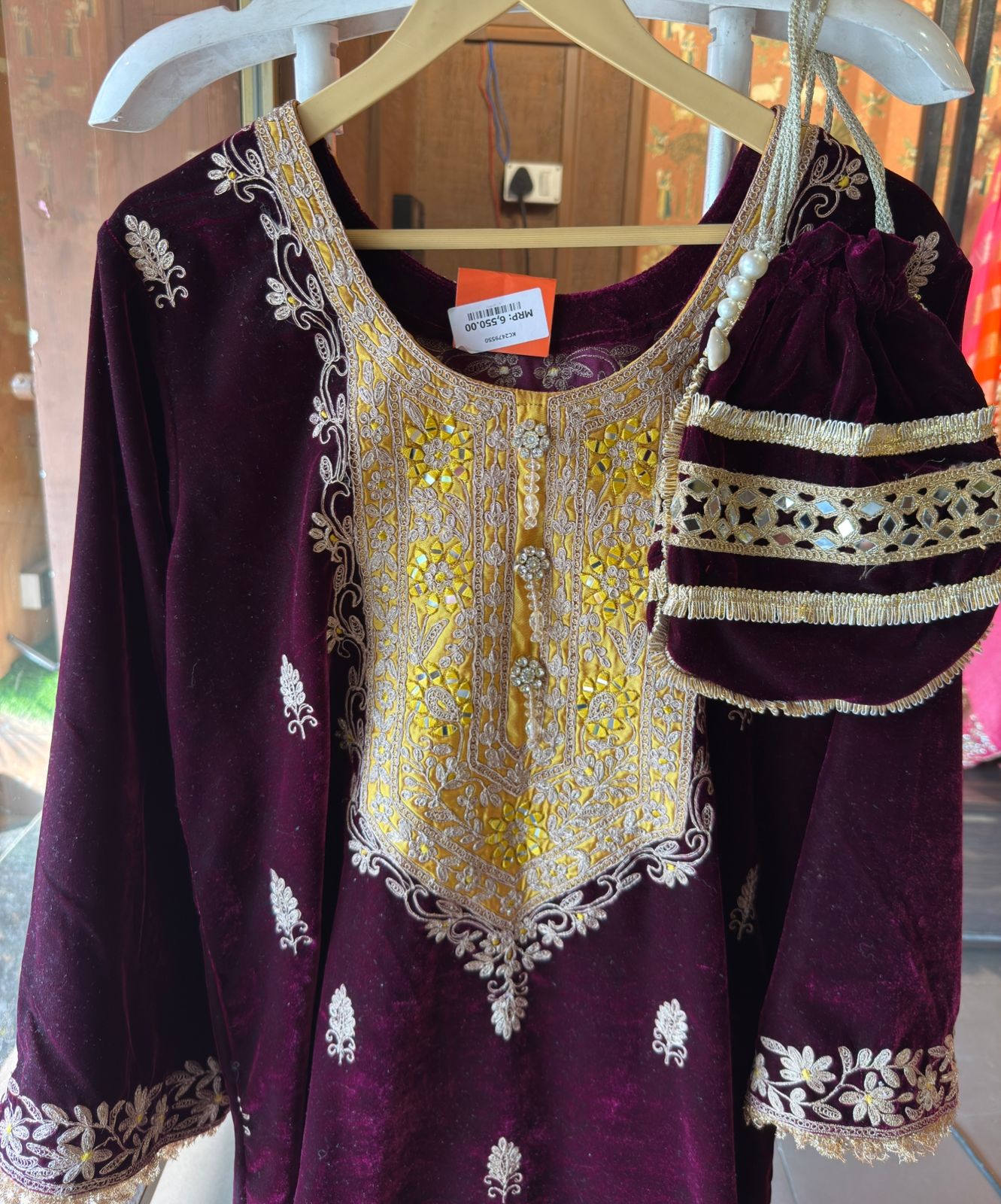 Heavy embroidered velvet kurta