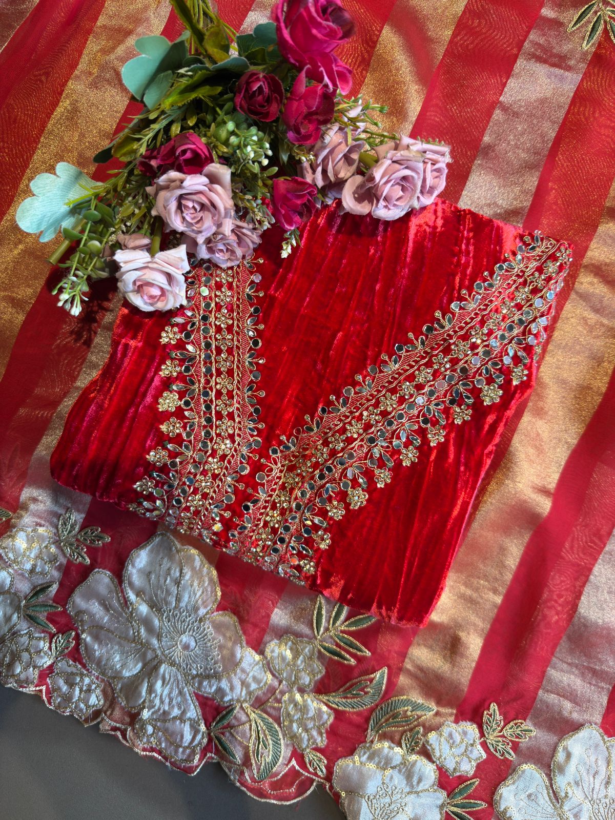 Embellished Velvet Floral Set