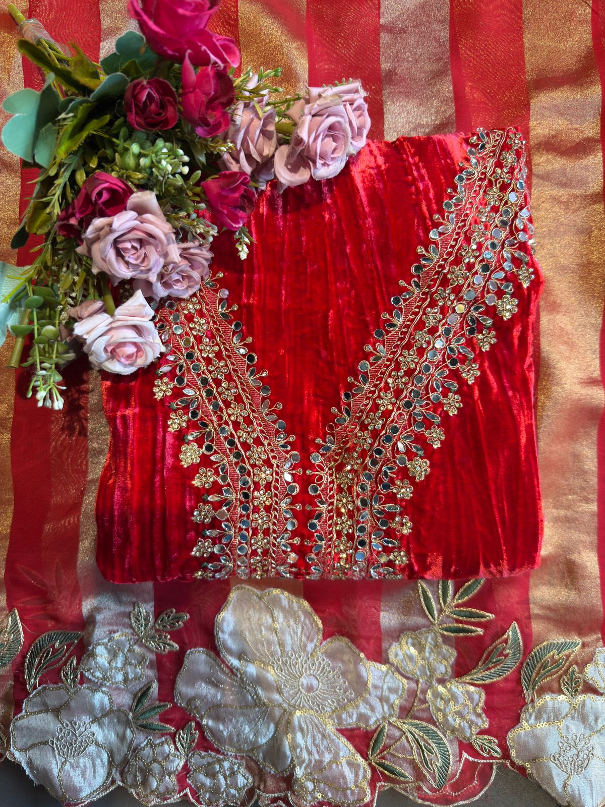 Embellished Velvet Floral Set