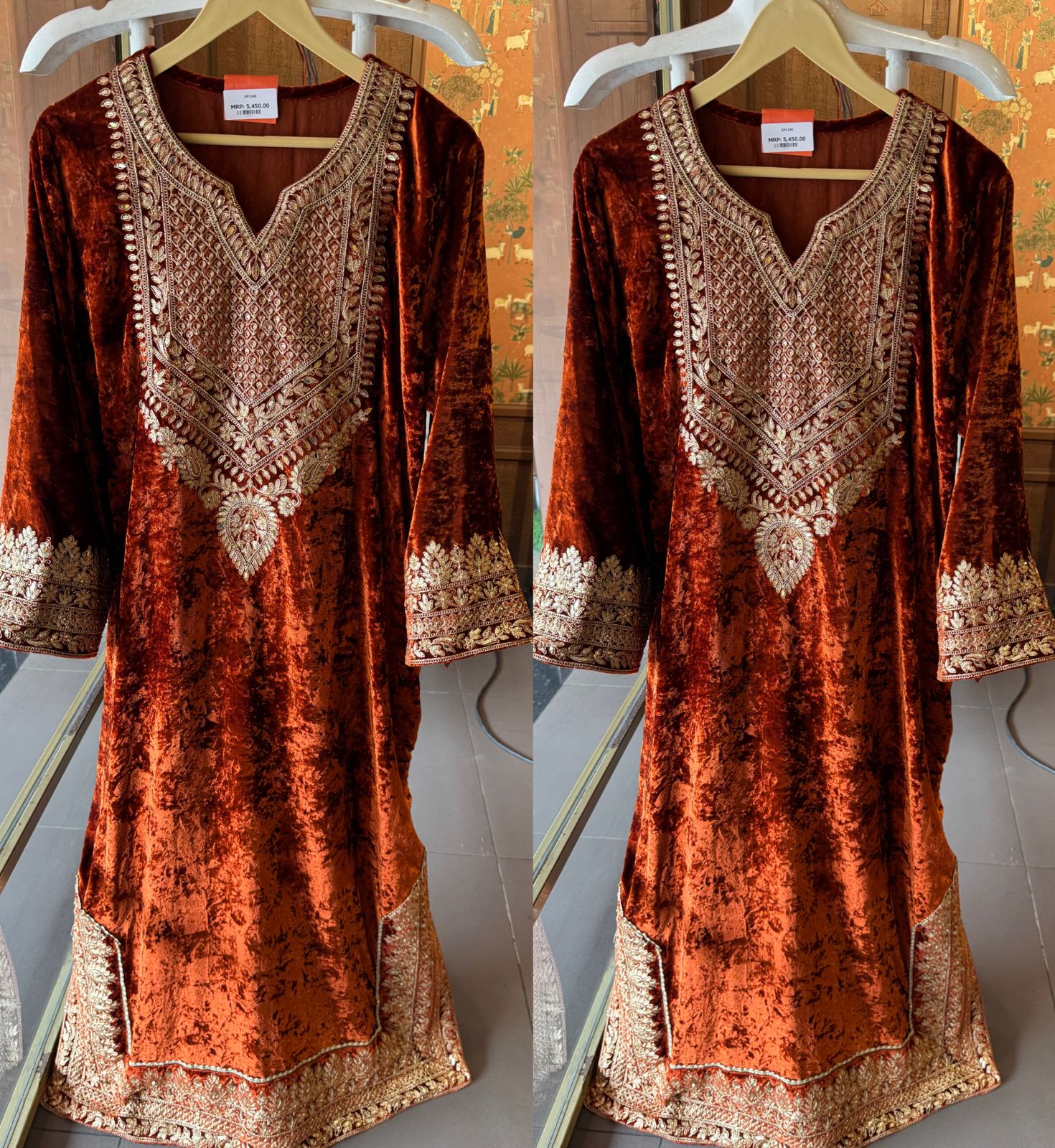 Heavy embroidered velvet kurta