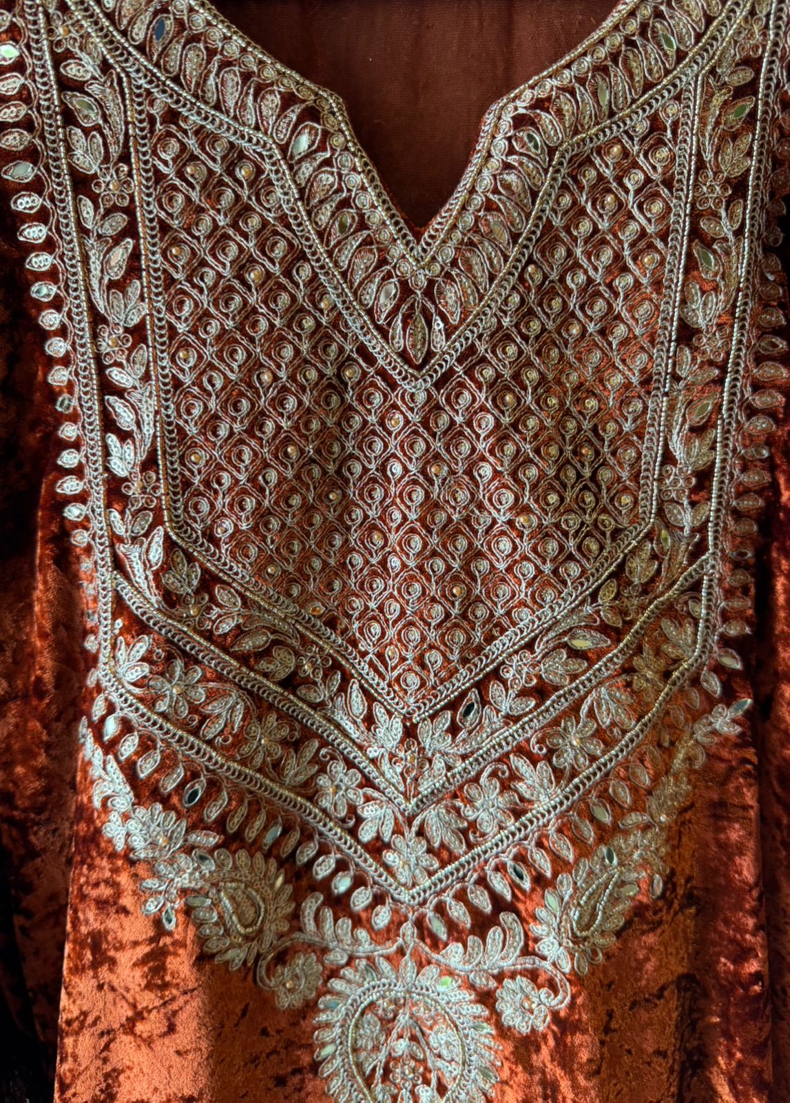 Heavy embroidered velvet kurta