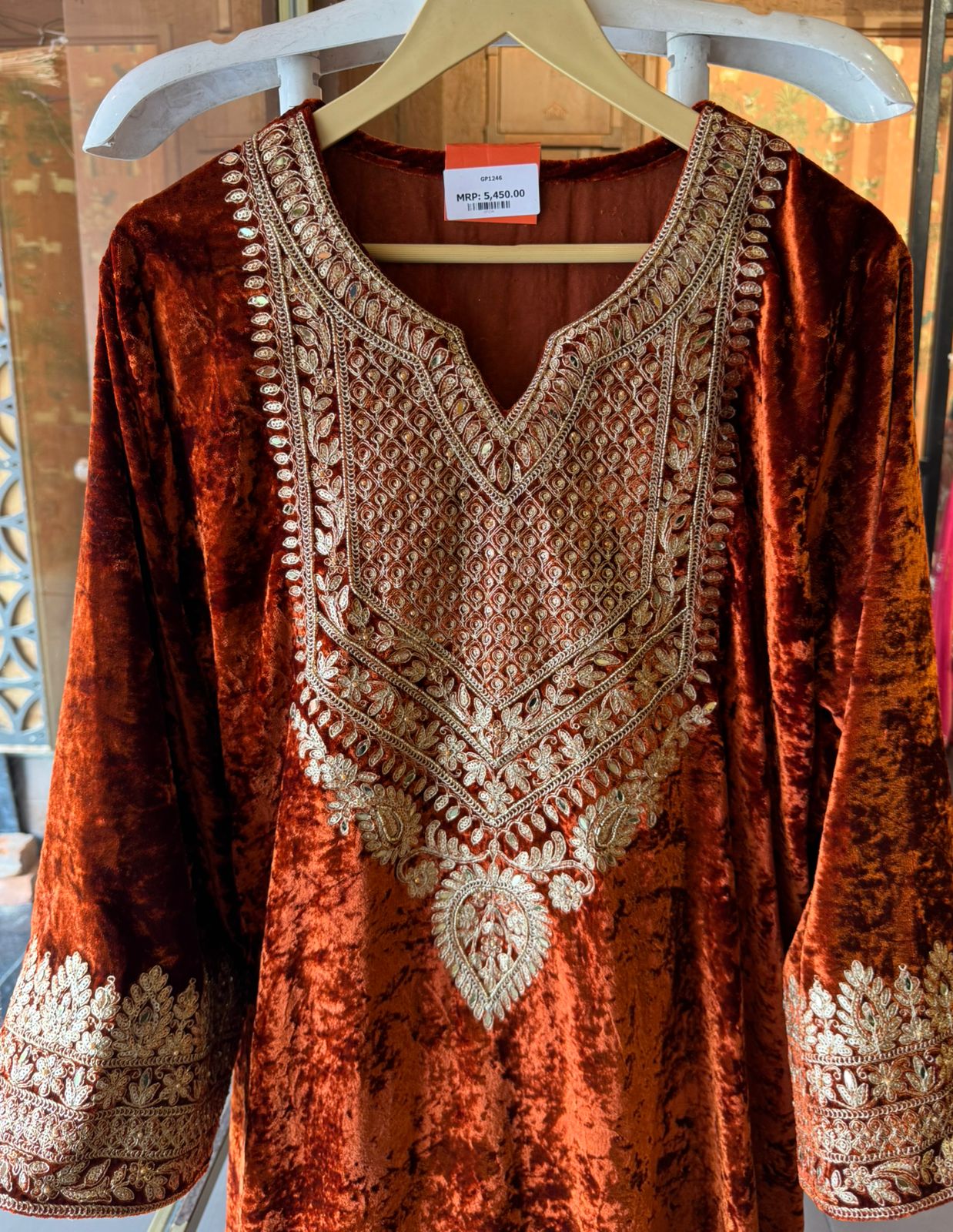 Heavy embroidered velvet kurta