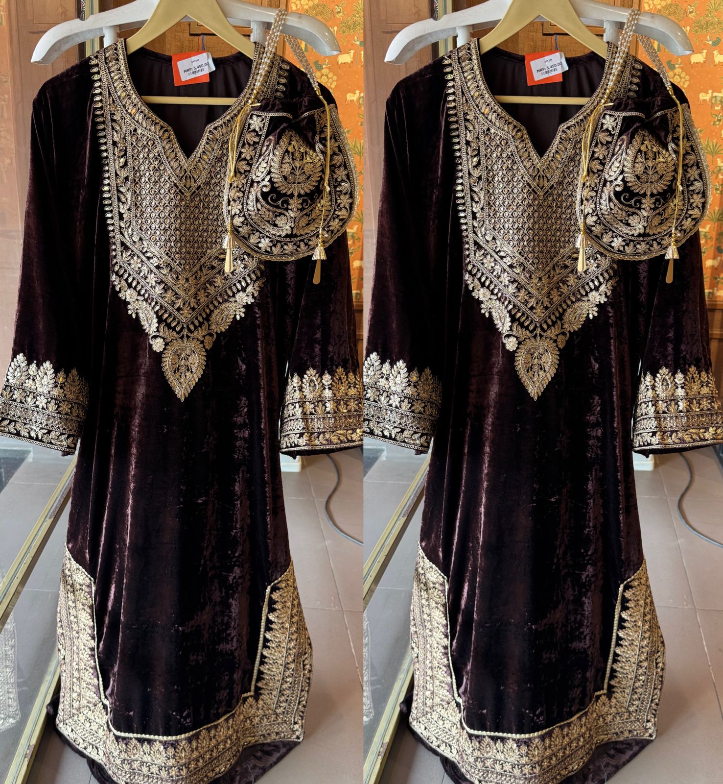 Heavy embroidered velvet kurta
