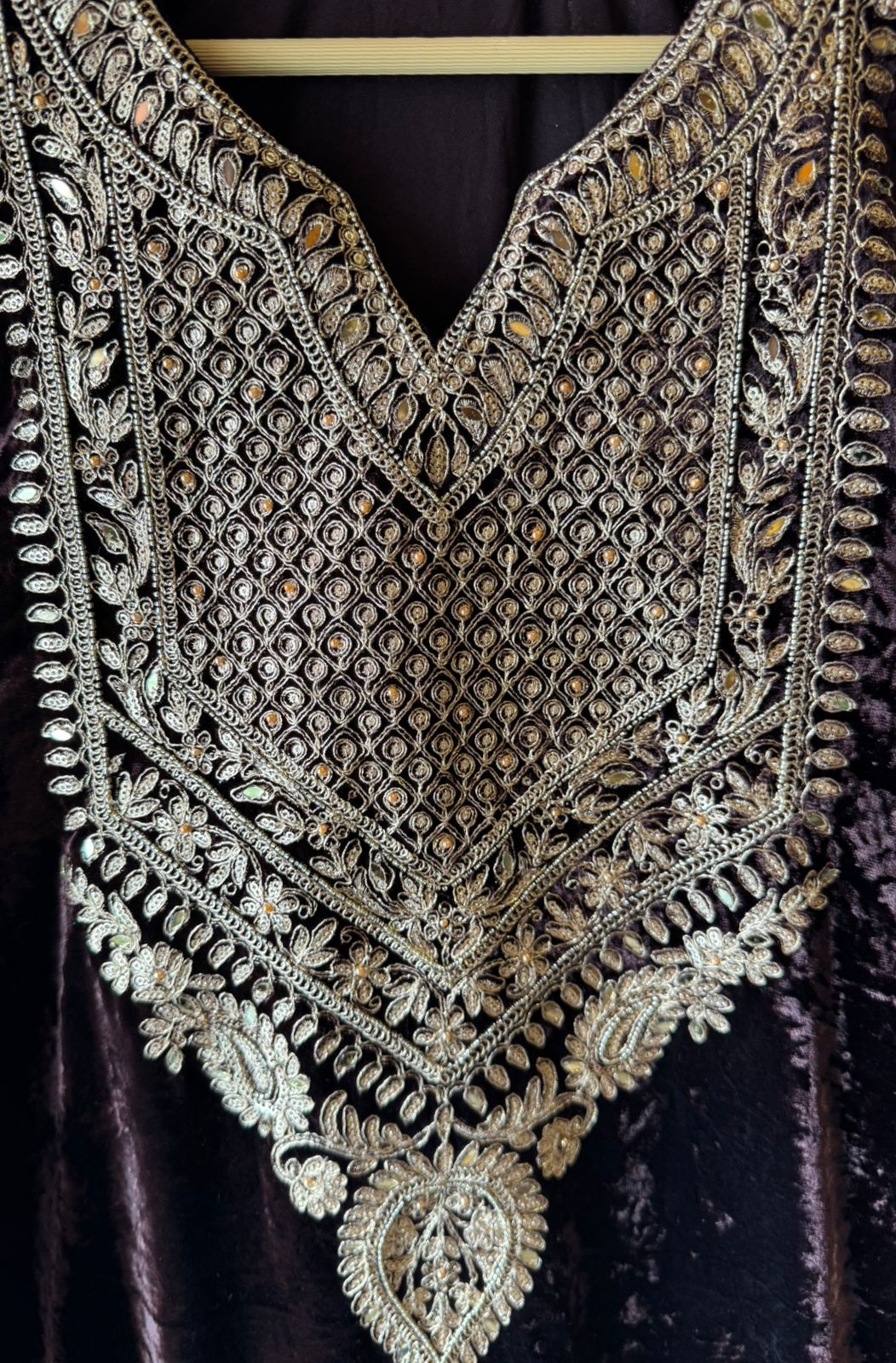 Heavy embroidered velvet kurta