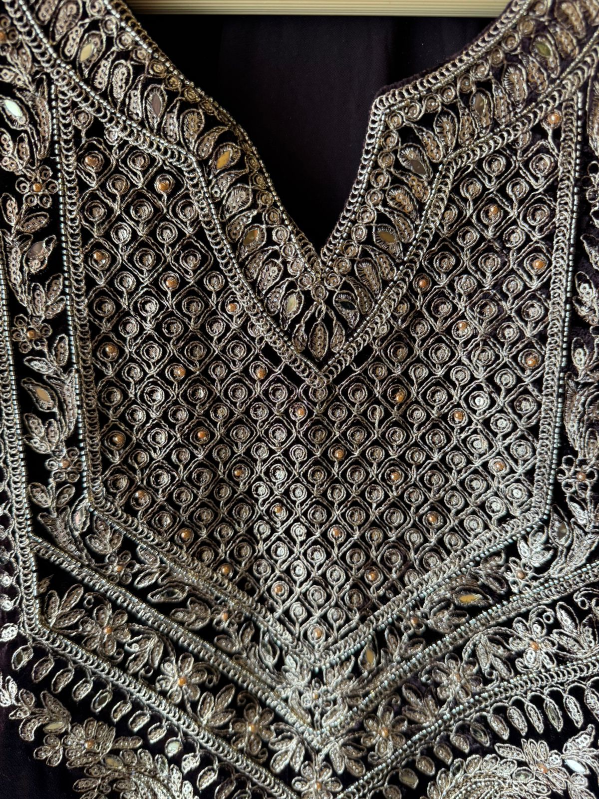 Heavy embroidered velvet kurta