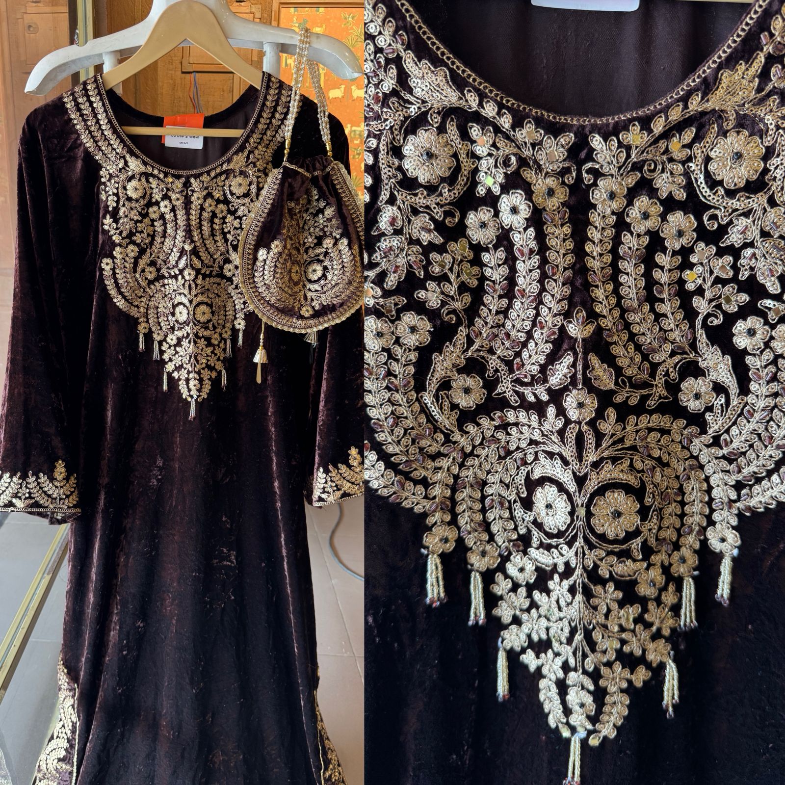 Heavy embroidered velvet kurta