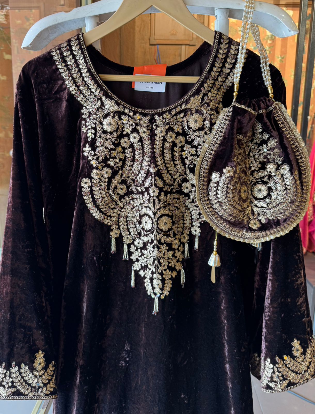 Heavy embroidered velvet kurta