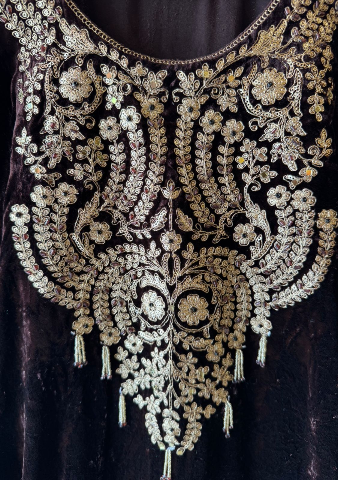 Heavy embroidered velvet kurta