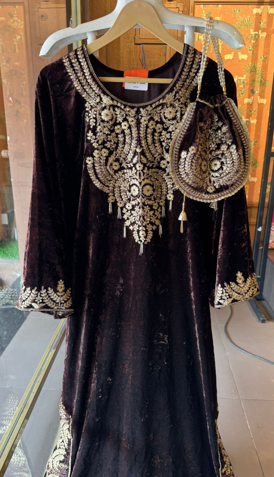 Heavy embroidered velvet kurta