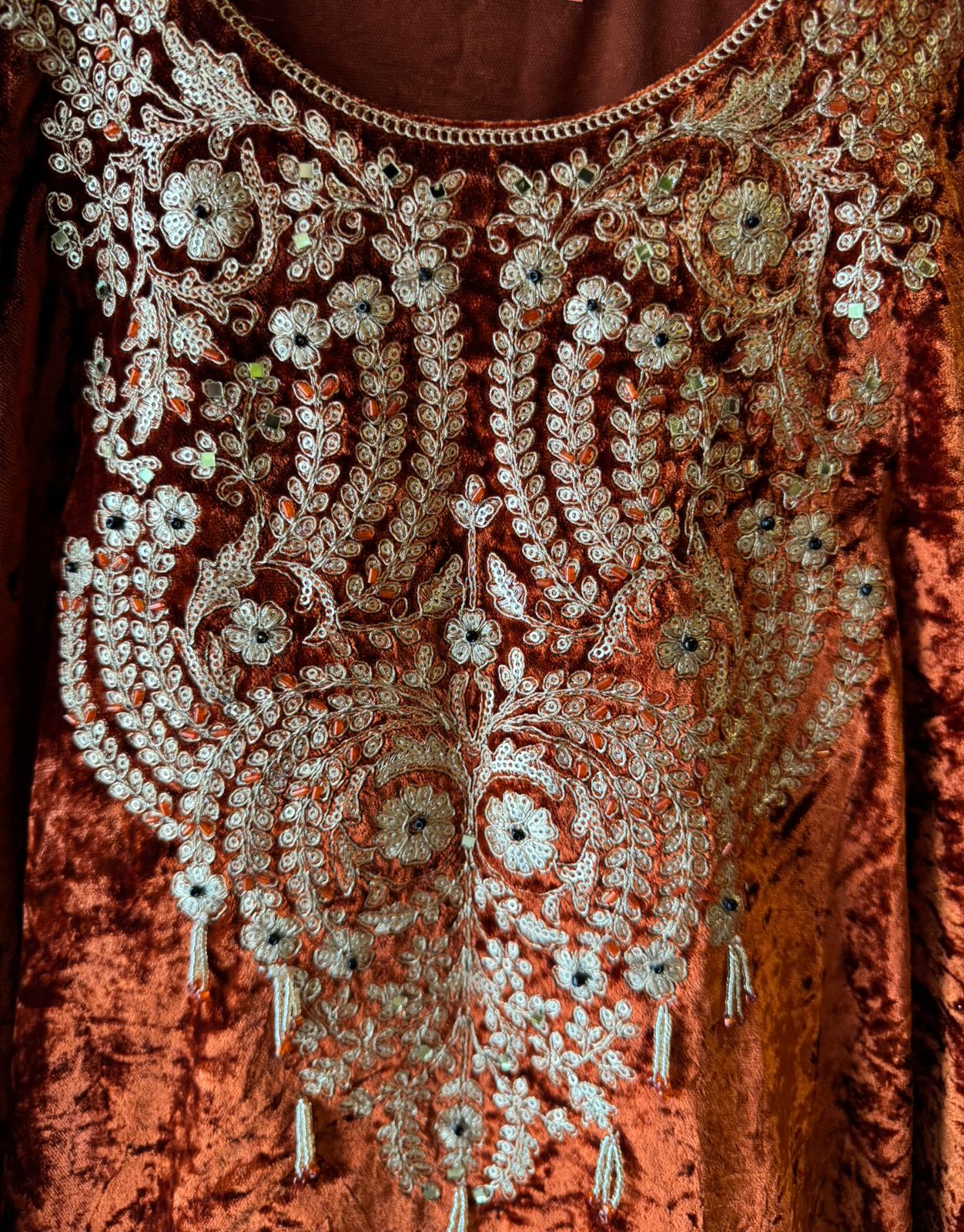 Heavy embroidered velvet kurta