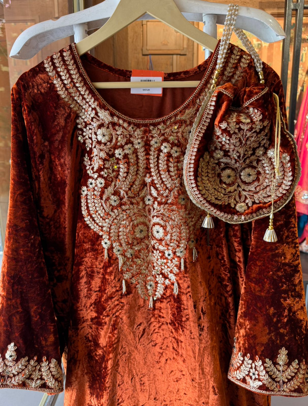 Heavy embroidered velvet kurta