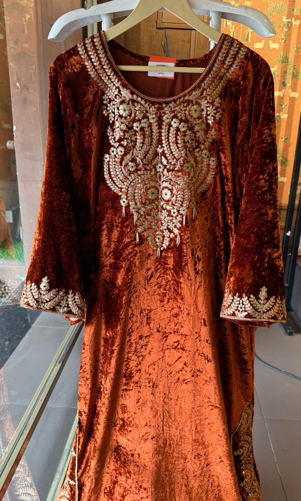 Heavy embroidered velvet kurta