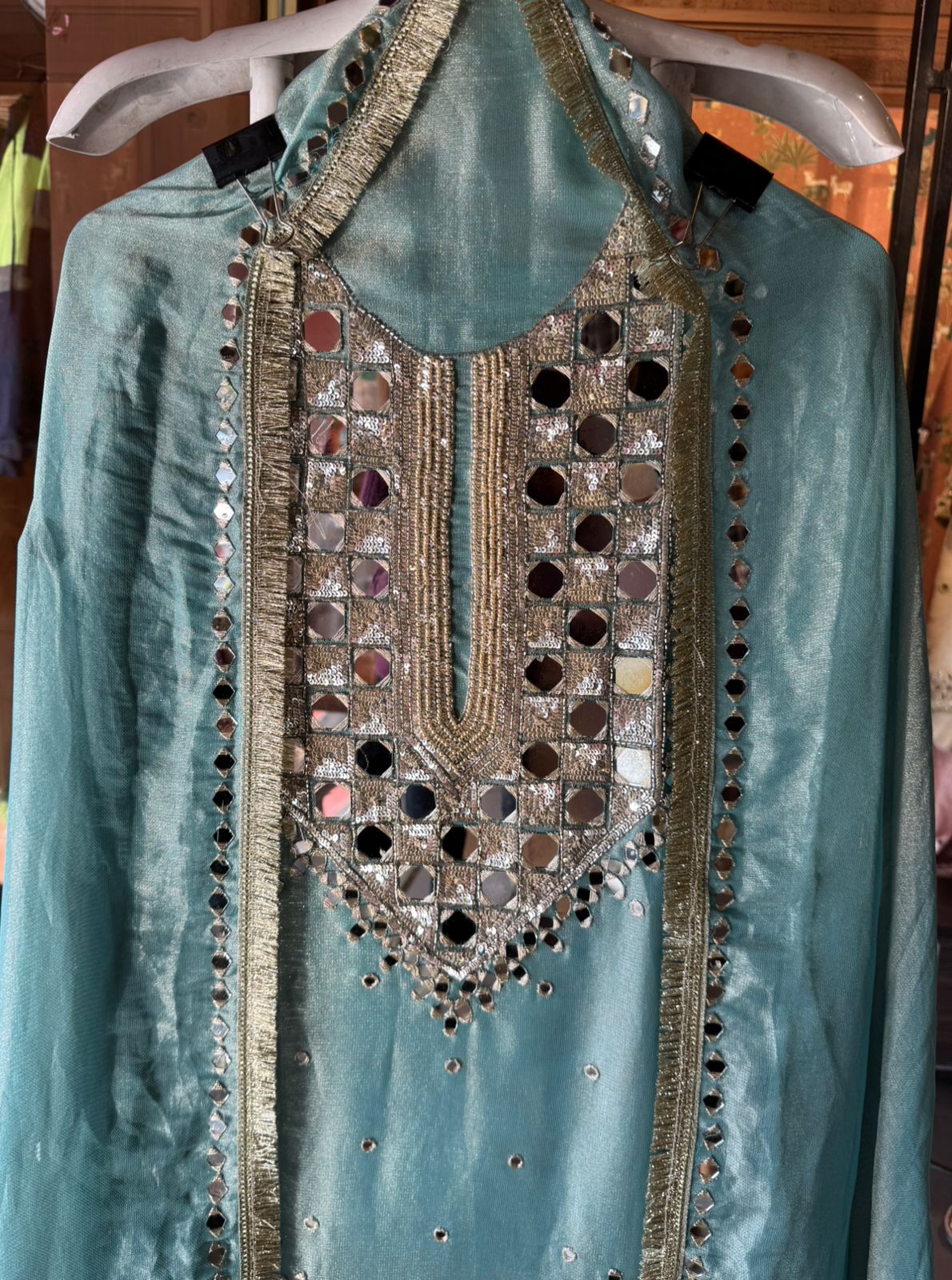 Simmer Tissue Mirrorwork Unstitched Suit with Shimmer Dupatta