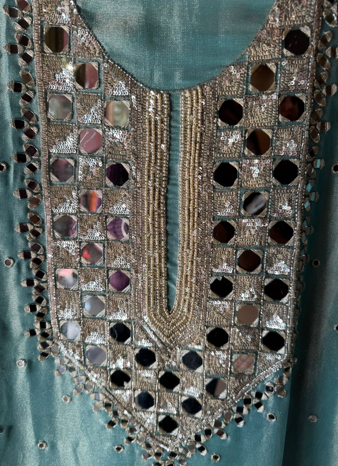 Simmer Tissue Mirrorwork Unstitched Suit with Shimmer Dupatta