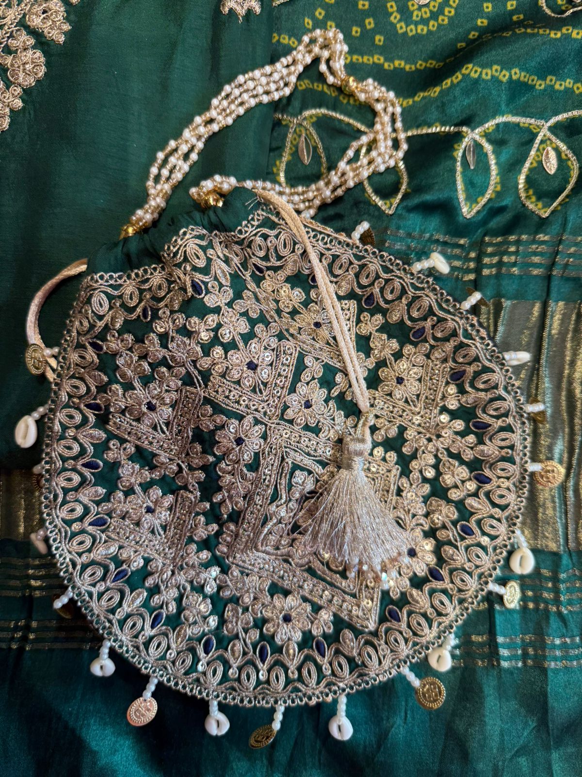 Wedding Unstitched Suit with Zari & Bandhani Dupatta