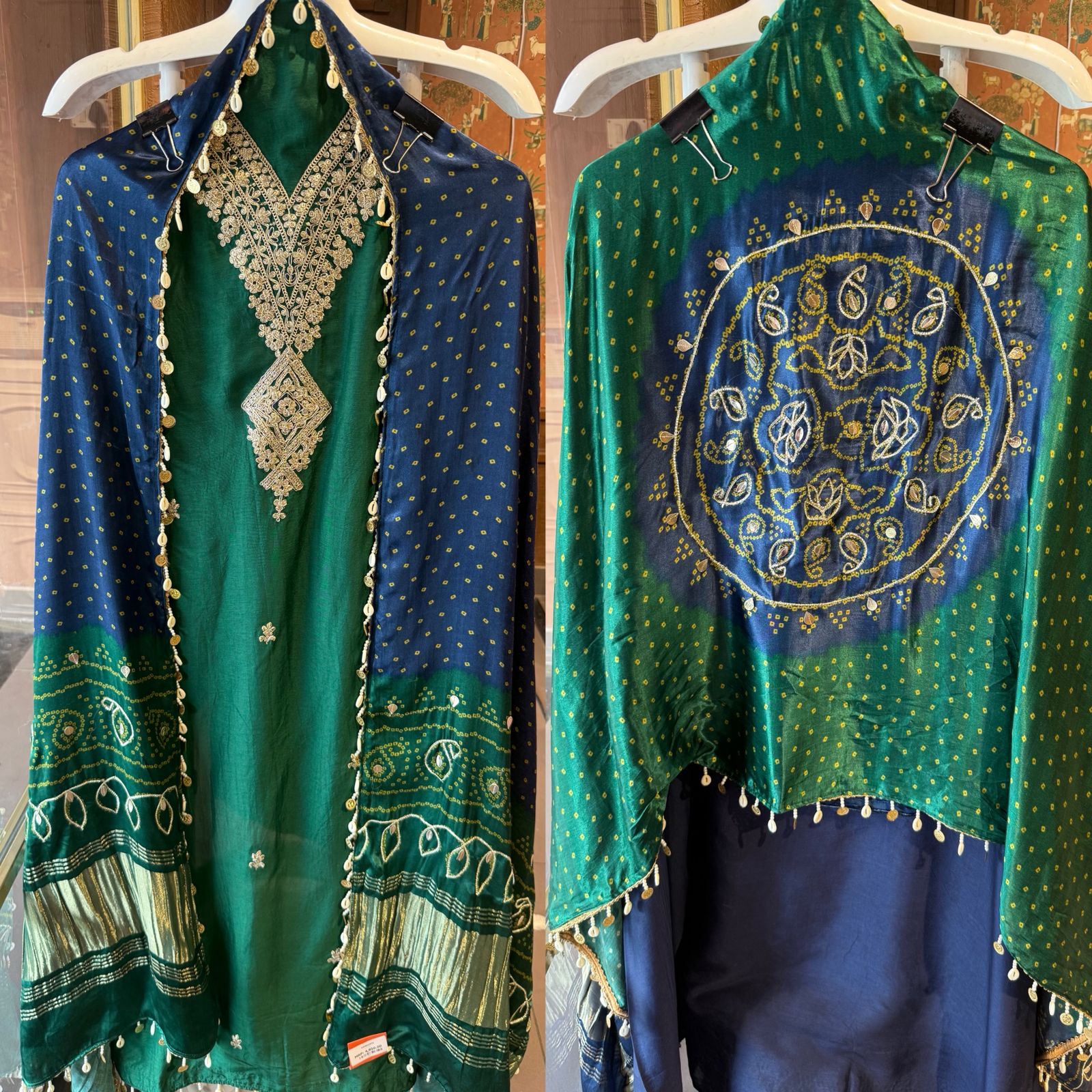 Wedding Unstitched Suit with Zari & Bandhani Dupatta