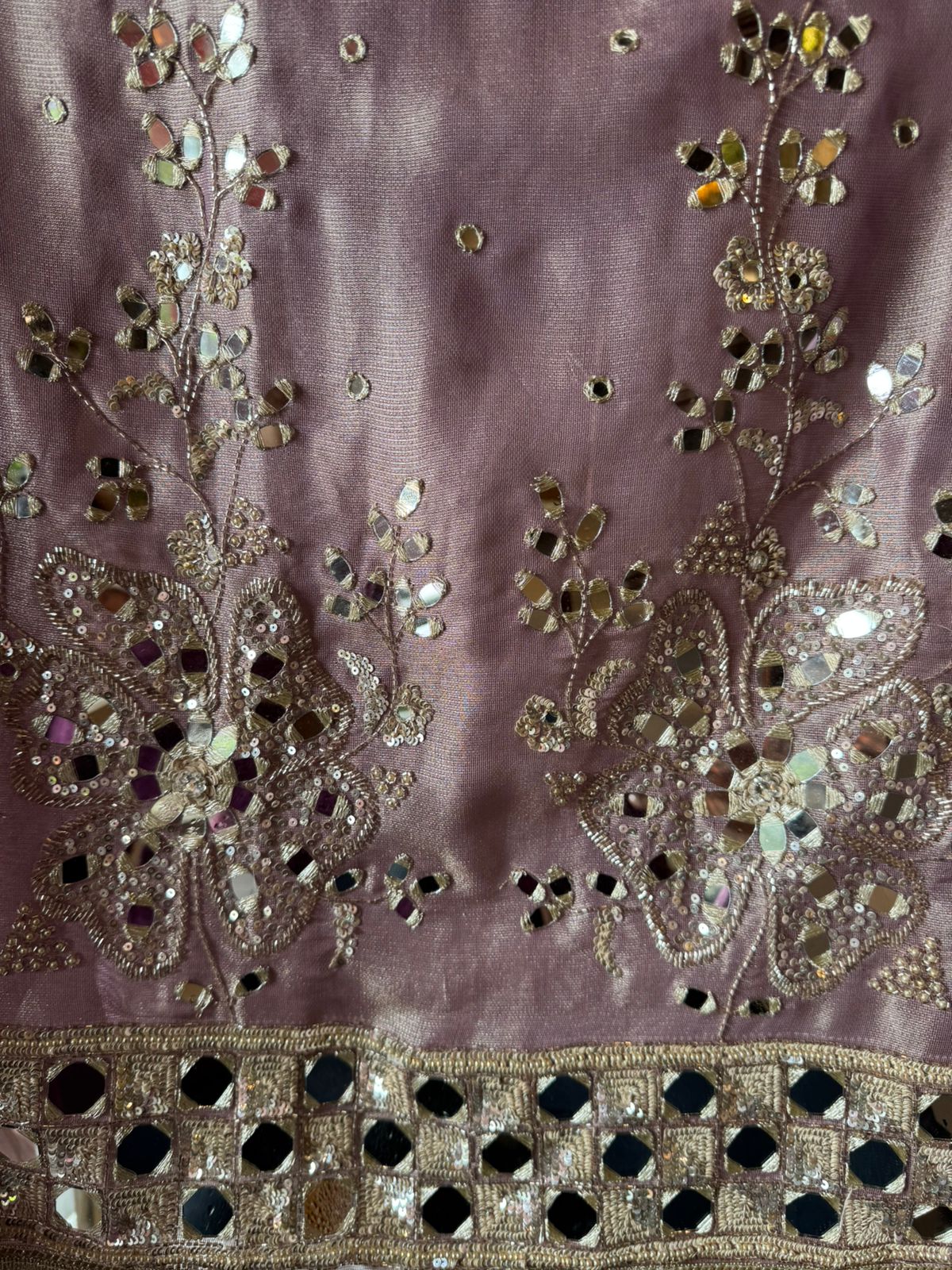 Simmer Tissue Mirrorwork Unstitched Suit with Shimmer Dupatta