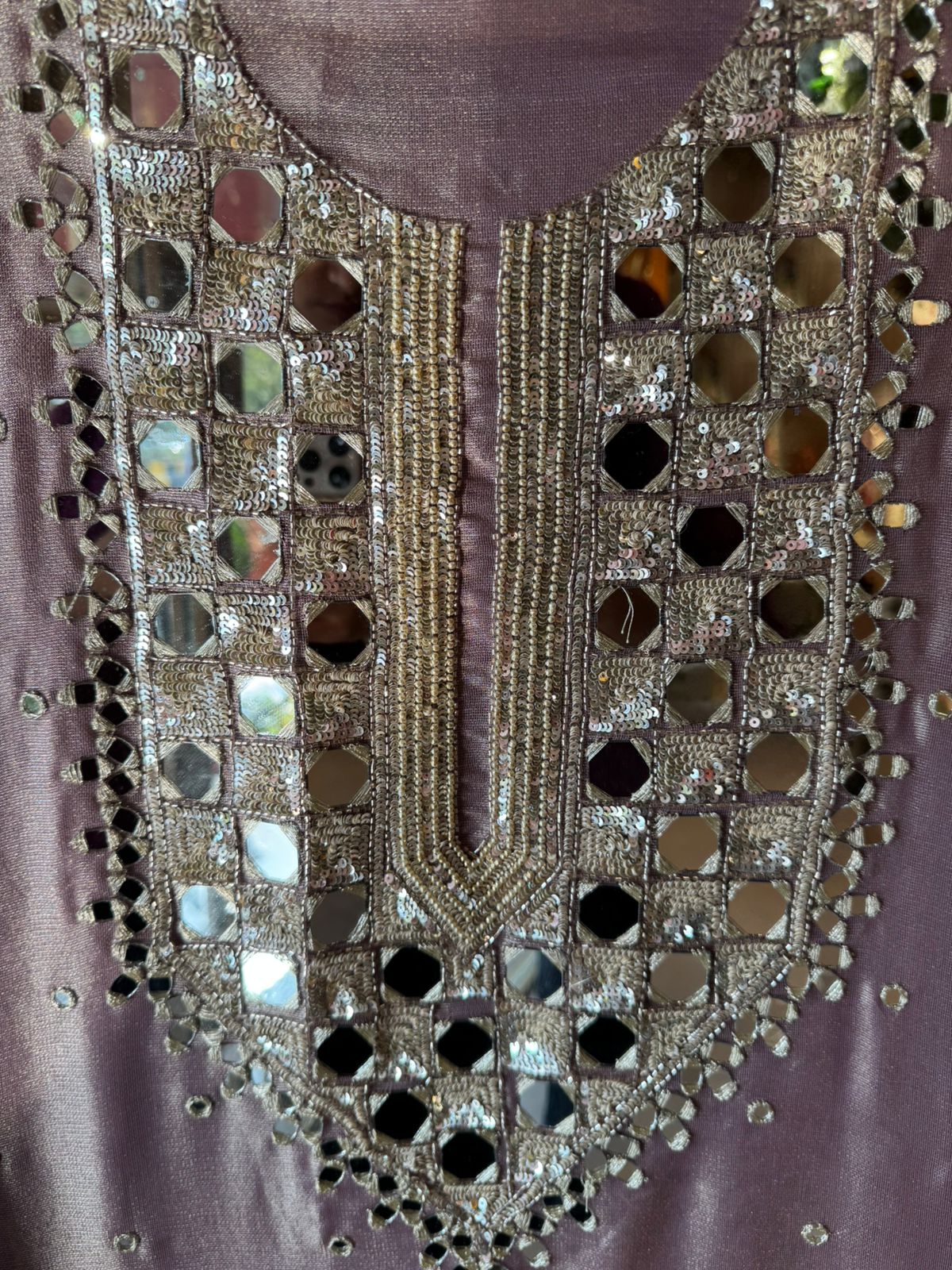 Simmer Tissue Mirrorwork Unstitched Suit with Shimmer Dupatta