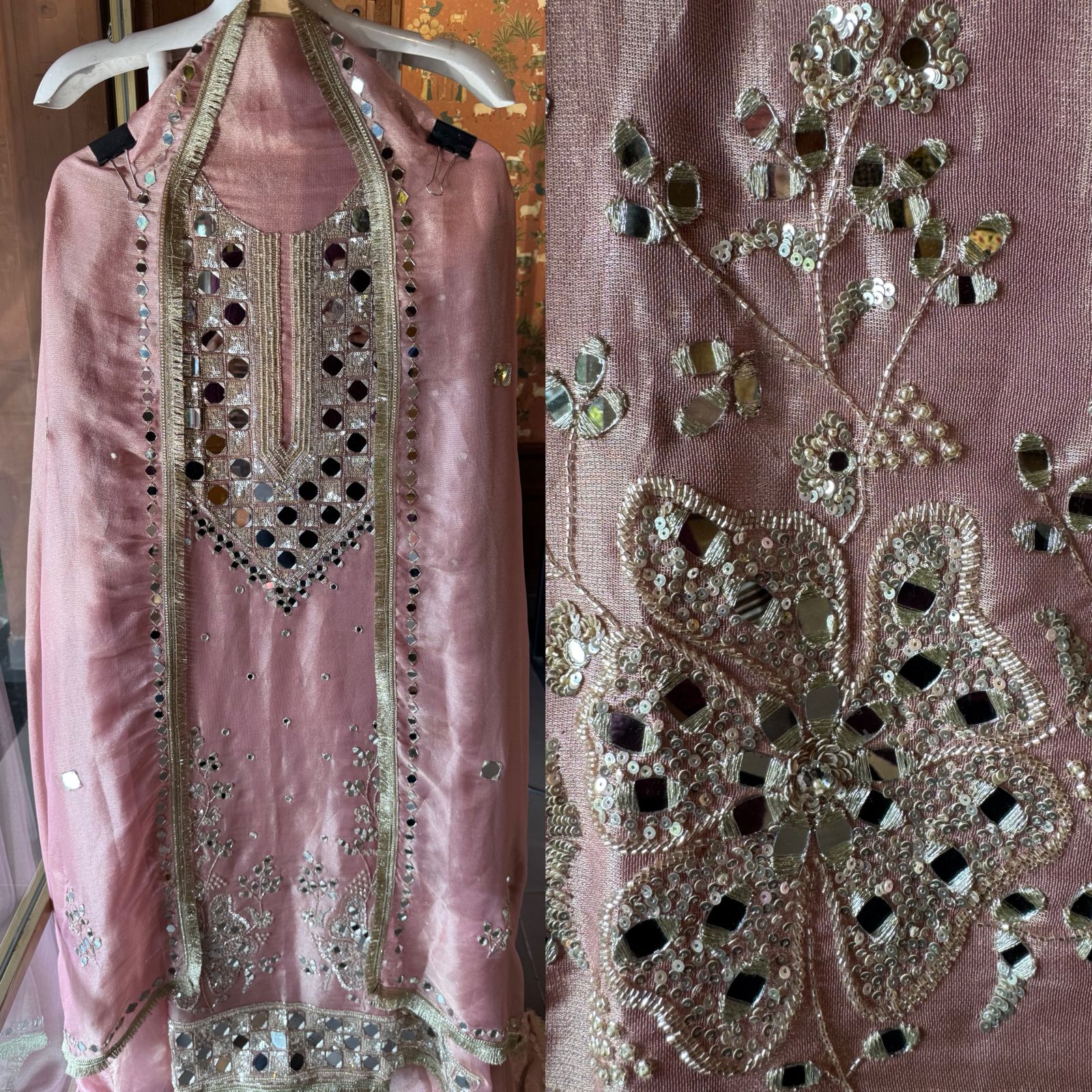 Simmer Tissue Mirrorwork Unstitched Suit