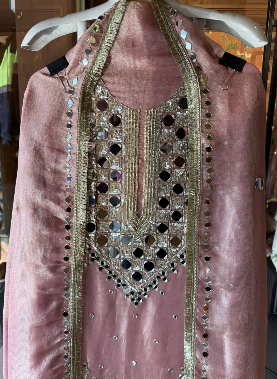 Simmer Tissue Mirrorwork Unstitched Suit