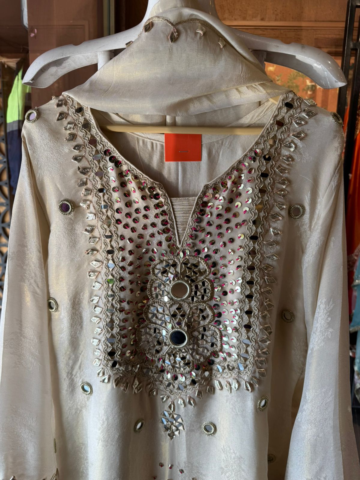 Heavily embellished ivory traditional sharara suit