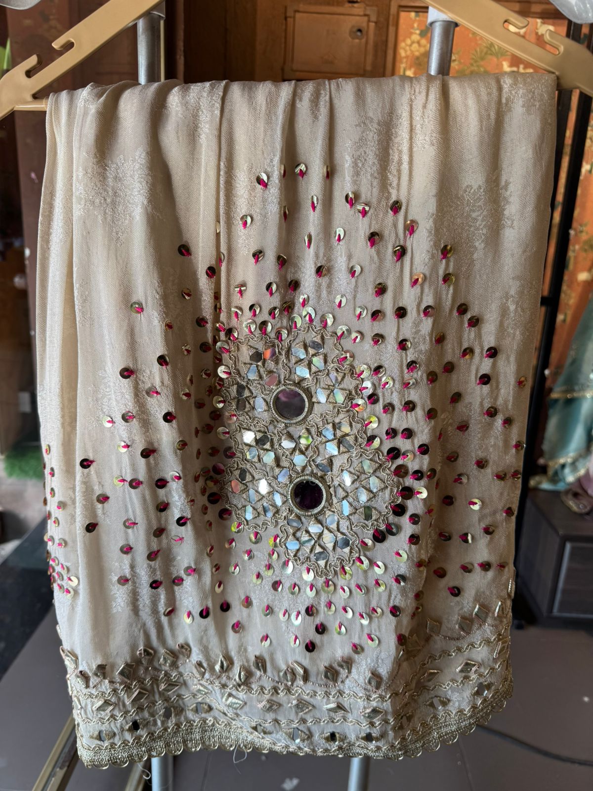 Heavily embellished ivory traditional sharara suit