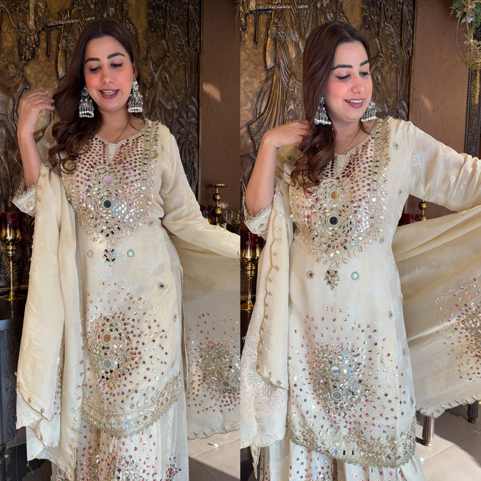 Heavily embellished ivory traditional sharara suit